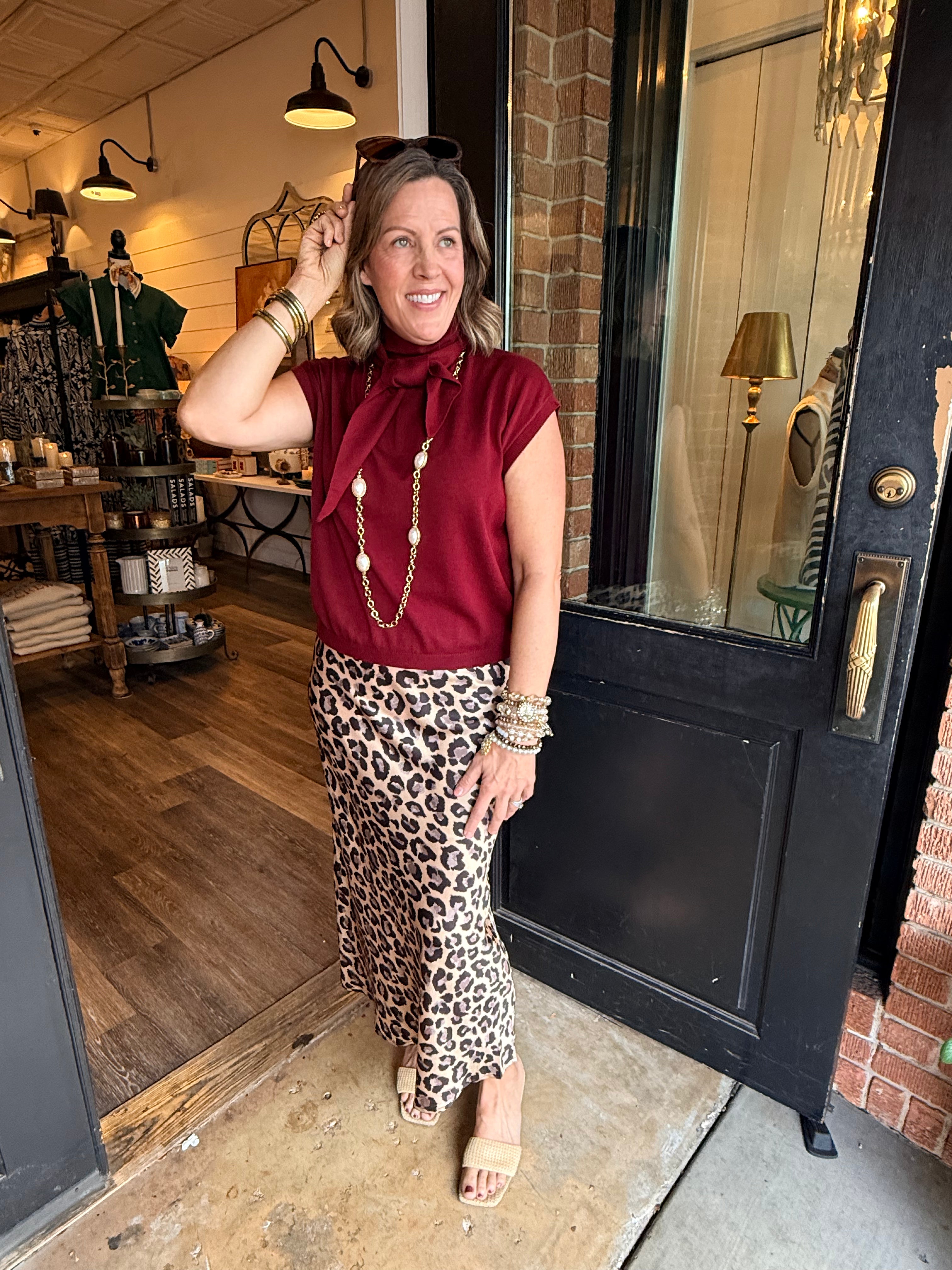 Bridgett Animal Print Satin Midi Skirt