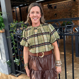 Jessie Ruffled Neck Plaid Top
