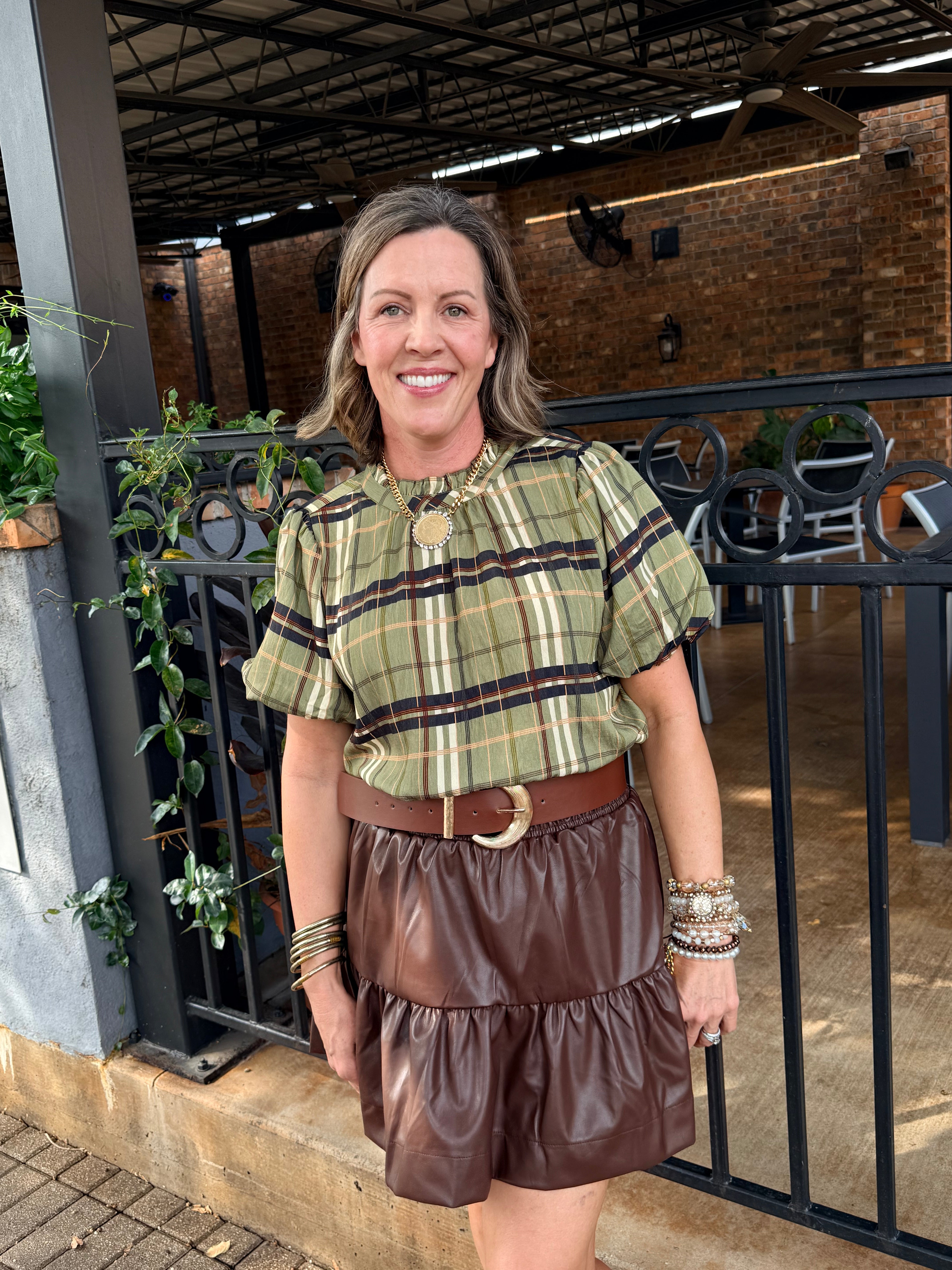 Jessie Ruffled Neck Plaid Top