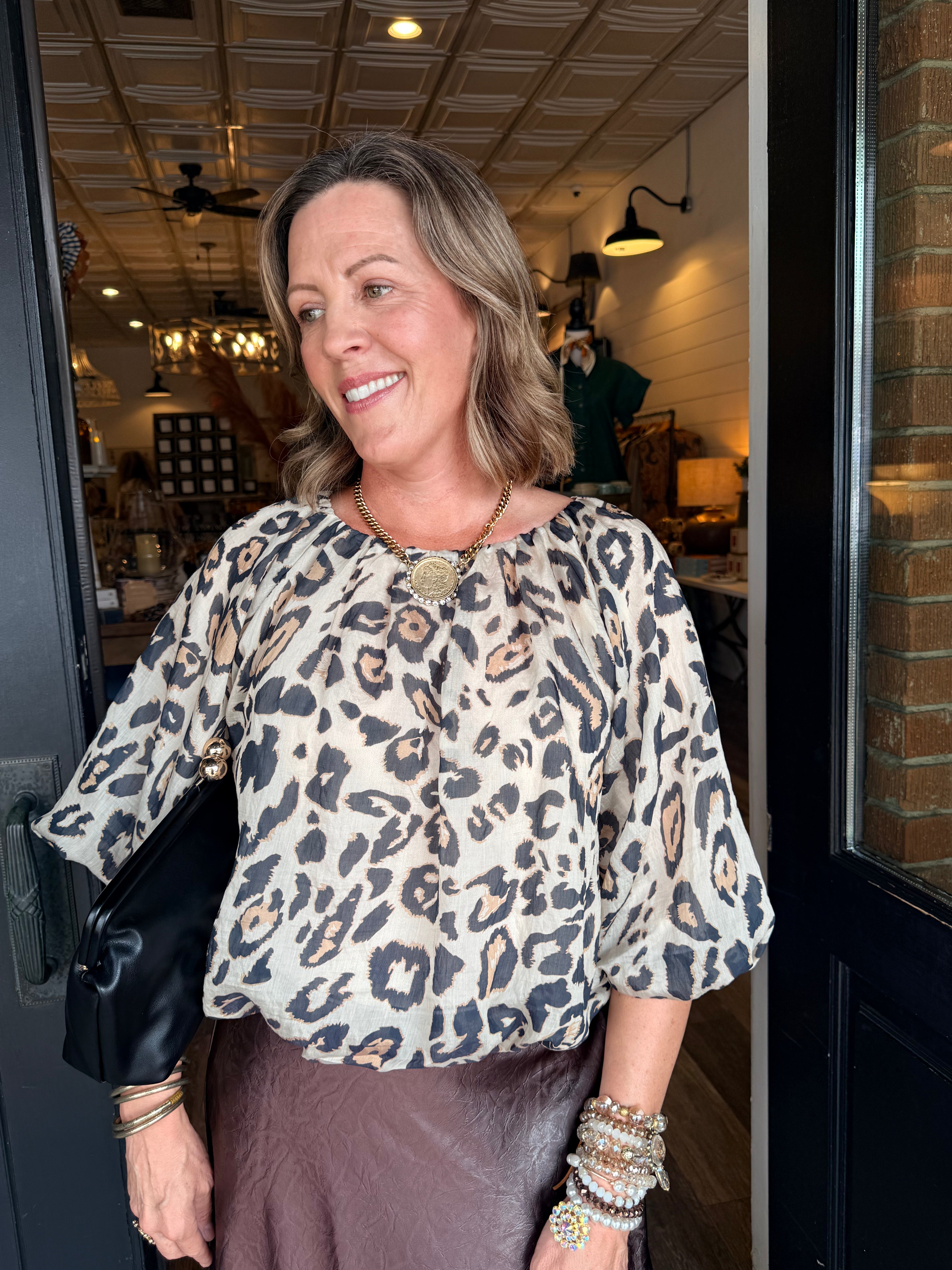 Marilyn Animal Print Puff Sleeve Top