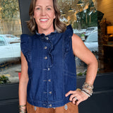 Blaire Ruffle Detail Denim Vest