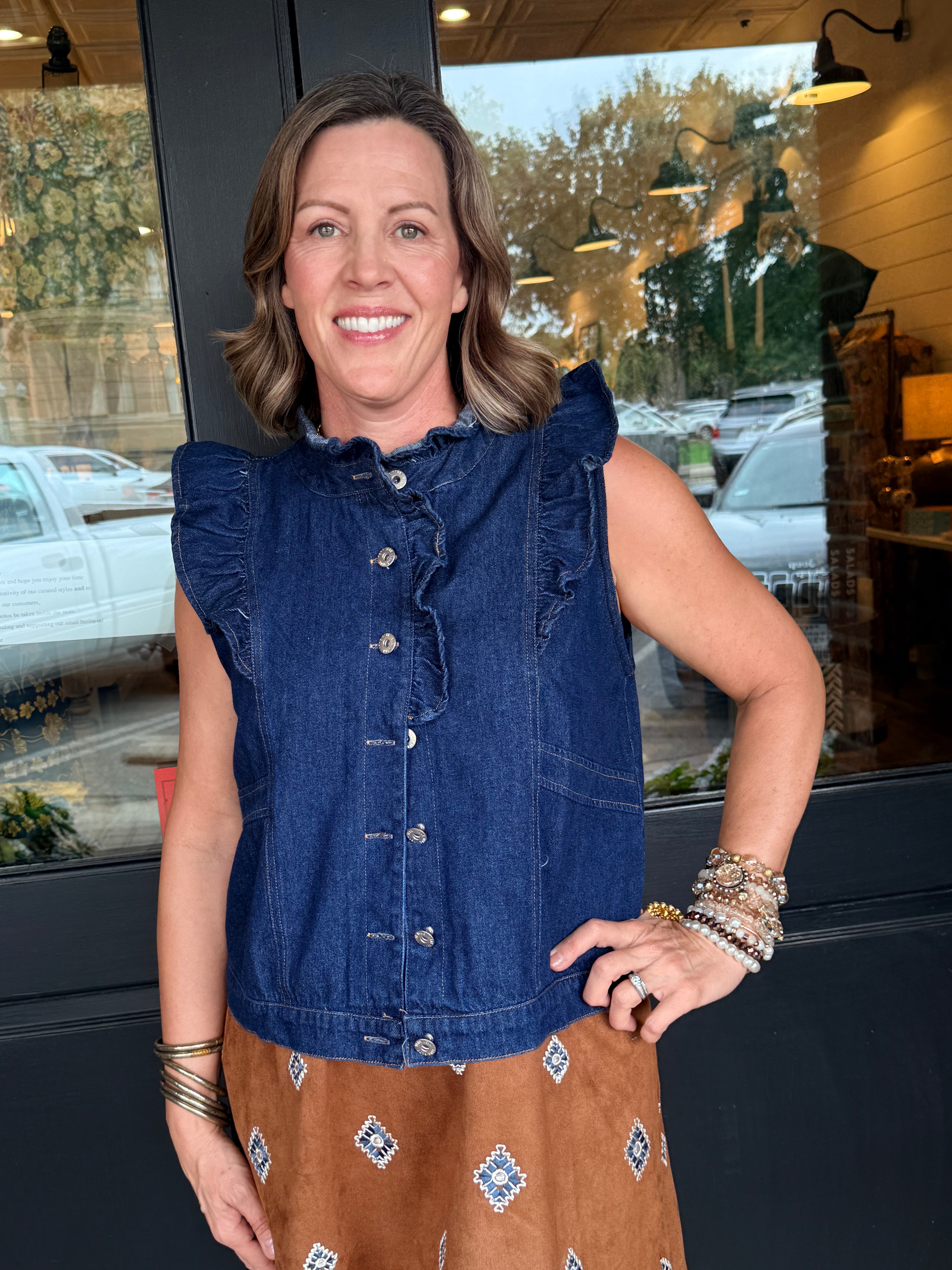Blaire Ruffle Detail Denim Vest