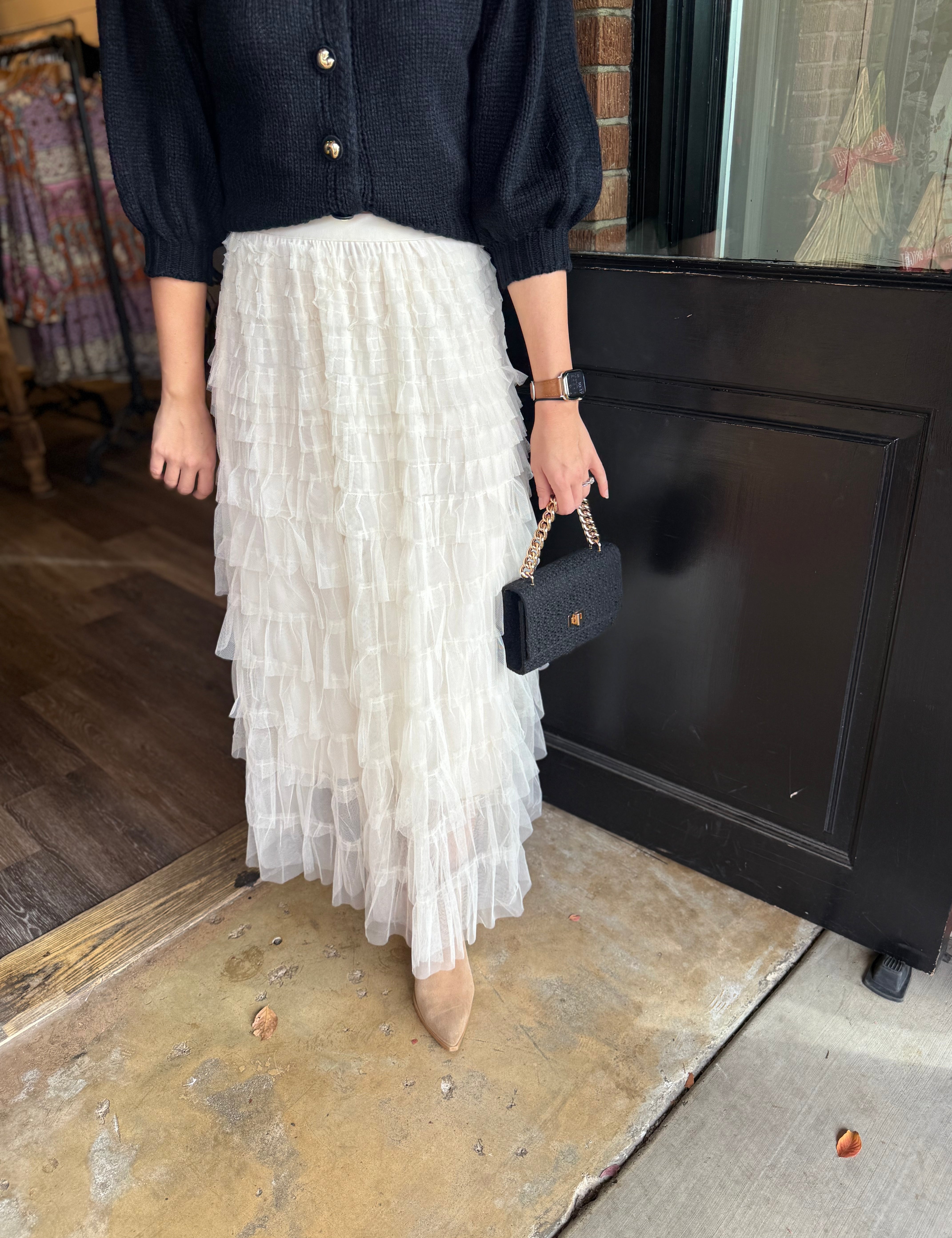 Leah Ruffle Tulle Midi Skirt