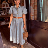 Campbell Puff Sleeve Denim Maxi Dress