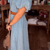 Campbell Puff Sleeve Denim Maxi Dress