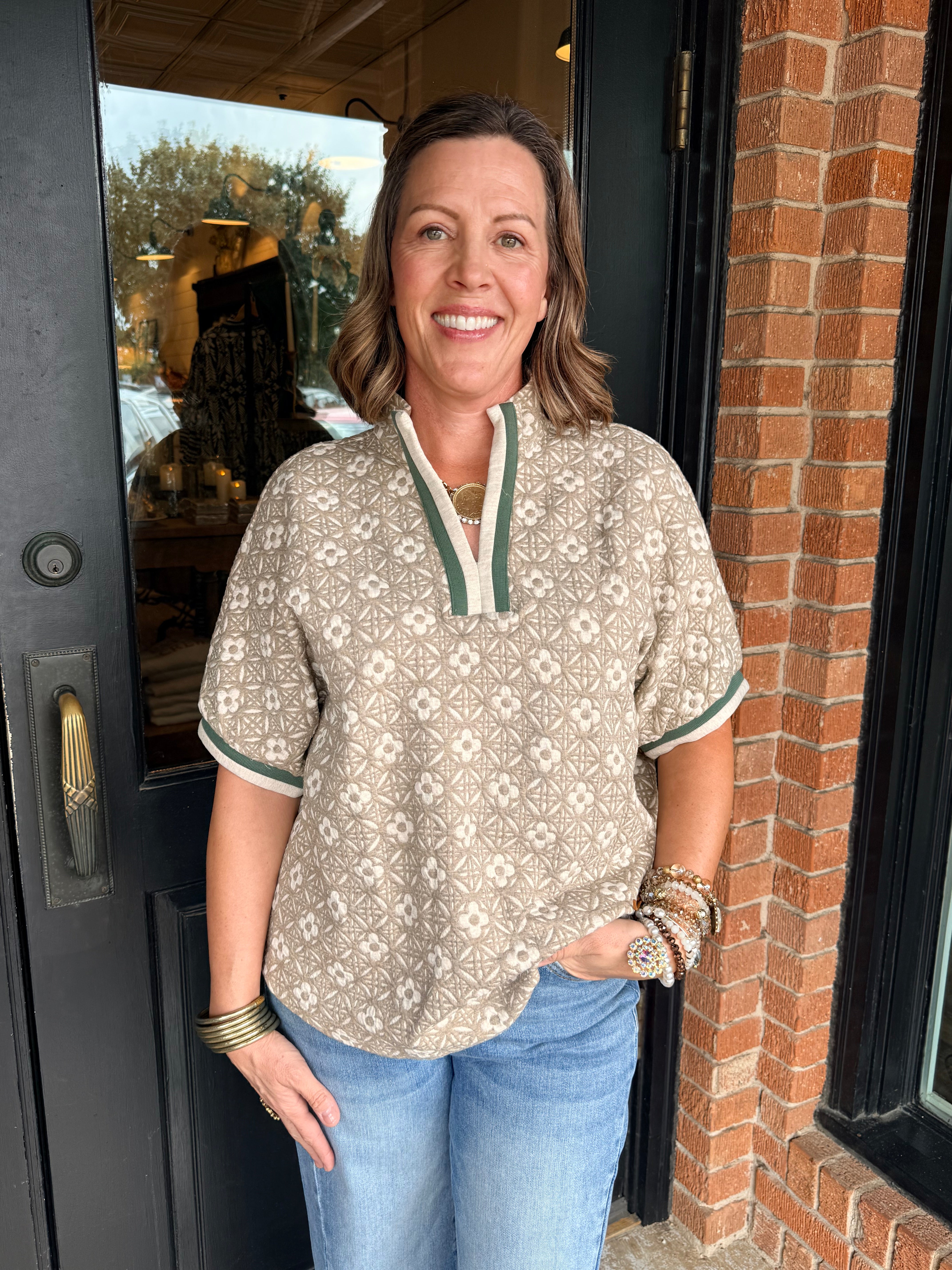 Randi Jacquard Contrast Trim Top