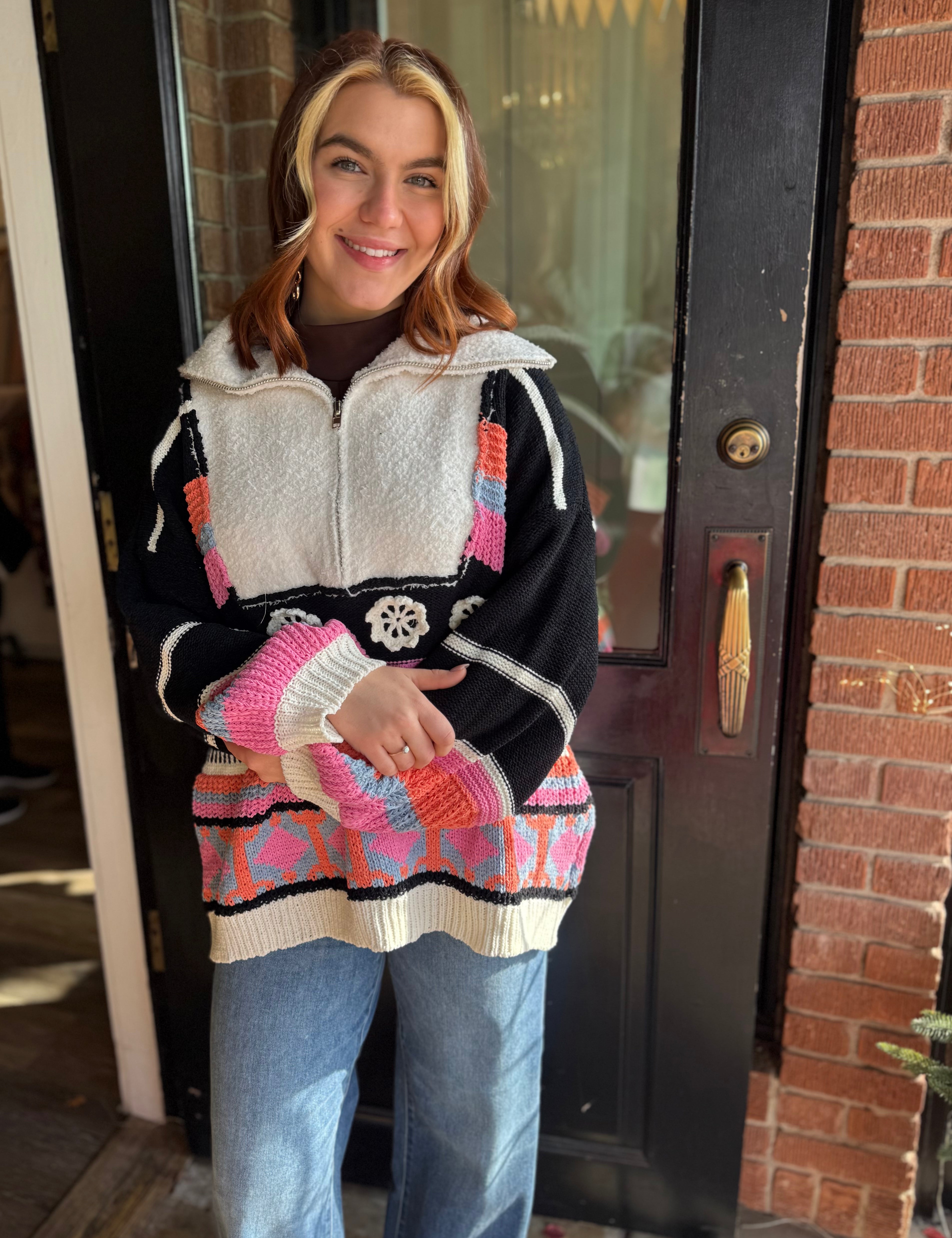 Zoey Half Zip Balloon Sleeve Sweater