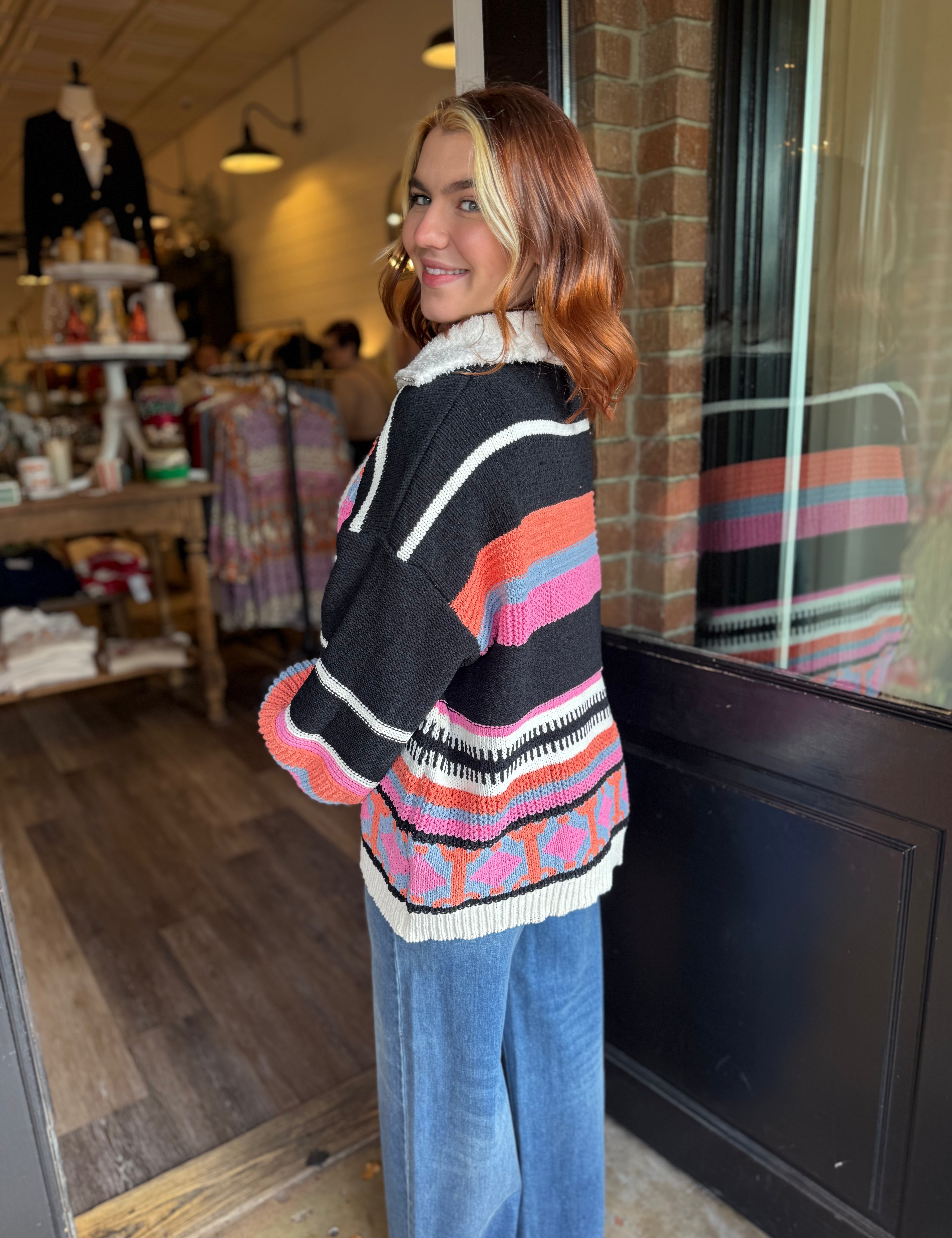 Zoey Half Zip Balloon Sleeve Sweater