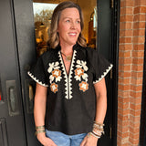 Heather Suede Embroidered Top