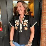 Heather Suede Embroidered Top
