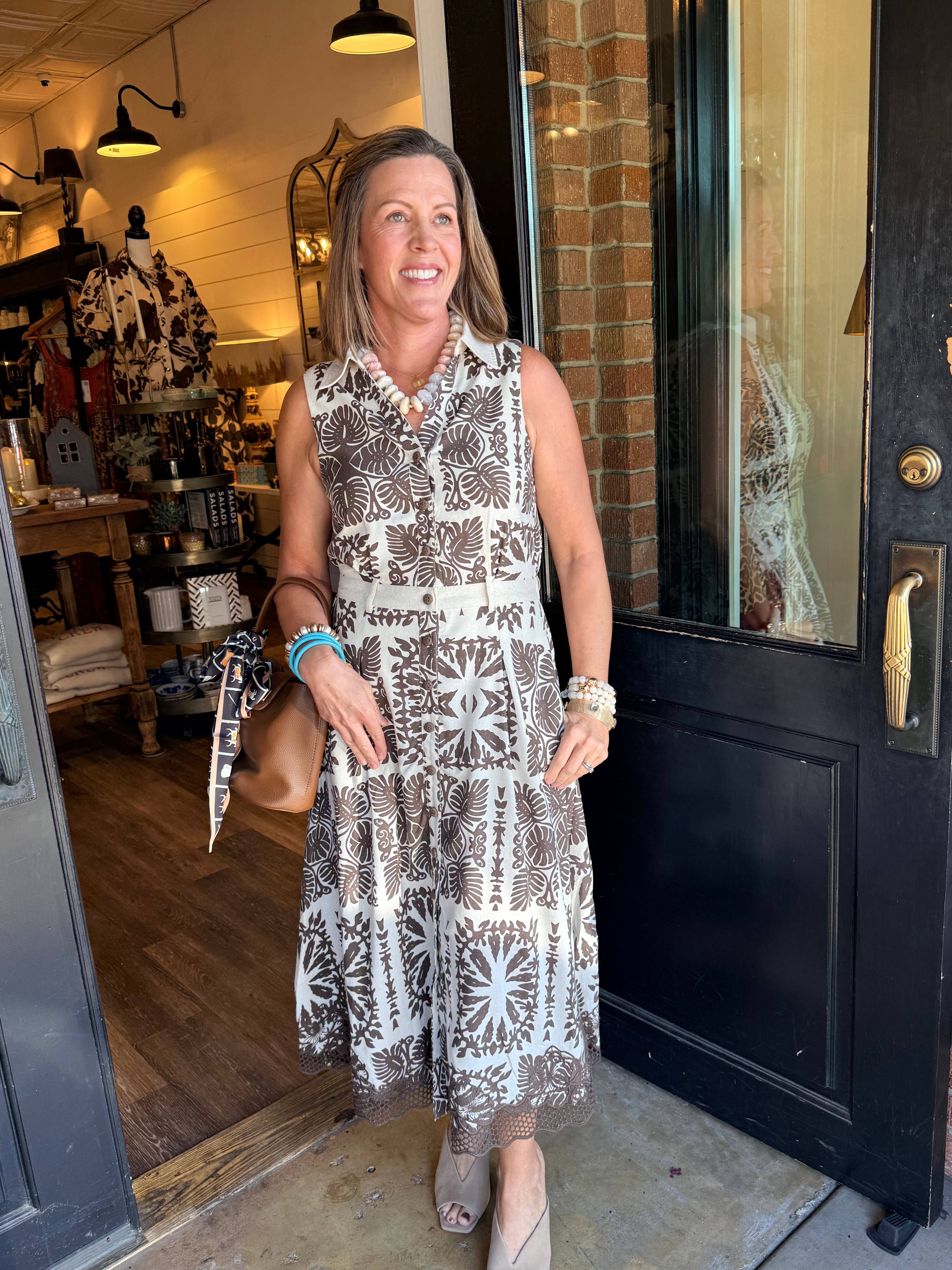Jenny Leaf Print Midi Dress