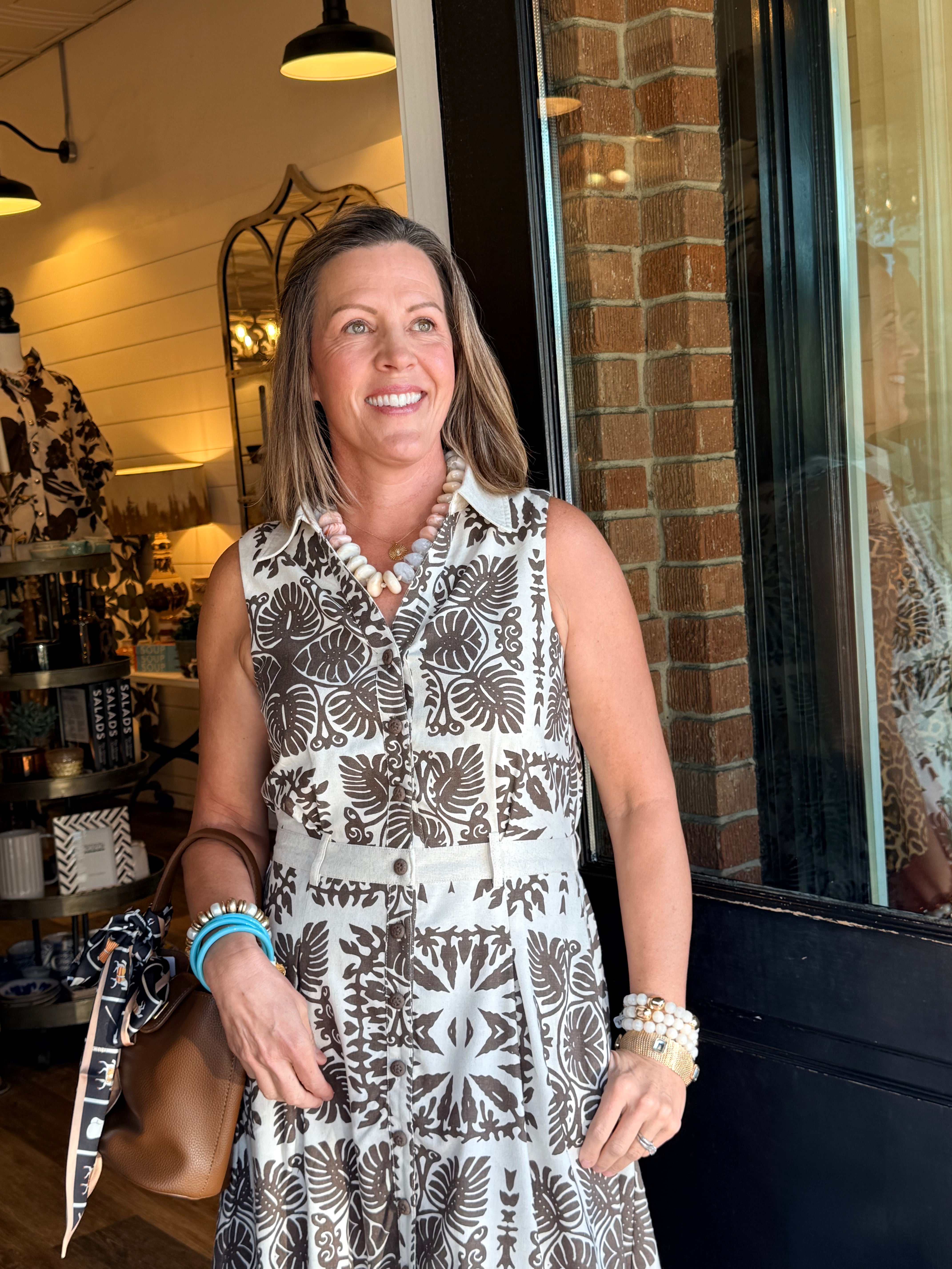 Jenny Leaf Print Midi Dress