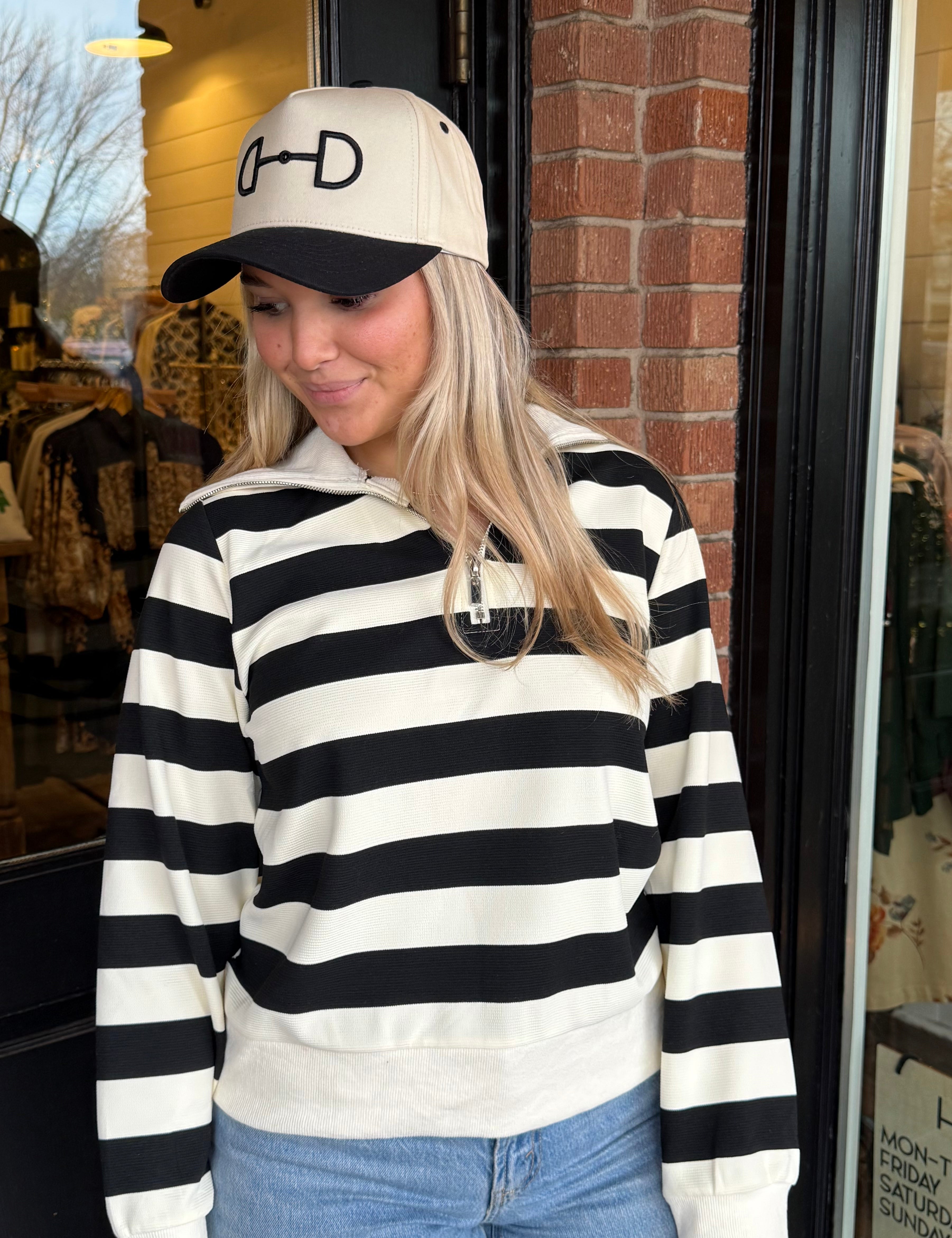 Mandi Striped Half Zip Top