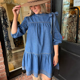 Elora Bow Tie Neck Denim Dress
