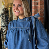 Elora Bow Tie Neck Denim Dress