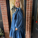 Elora Bow Tie Neck Denim Dress