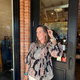 Abby Printed Ruffle V-Neck Top