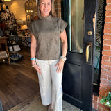 Pamela Suede Button Snap Detail Top