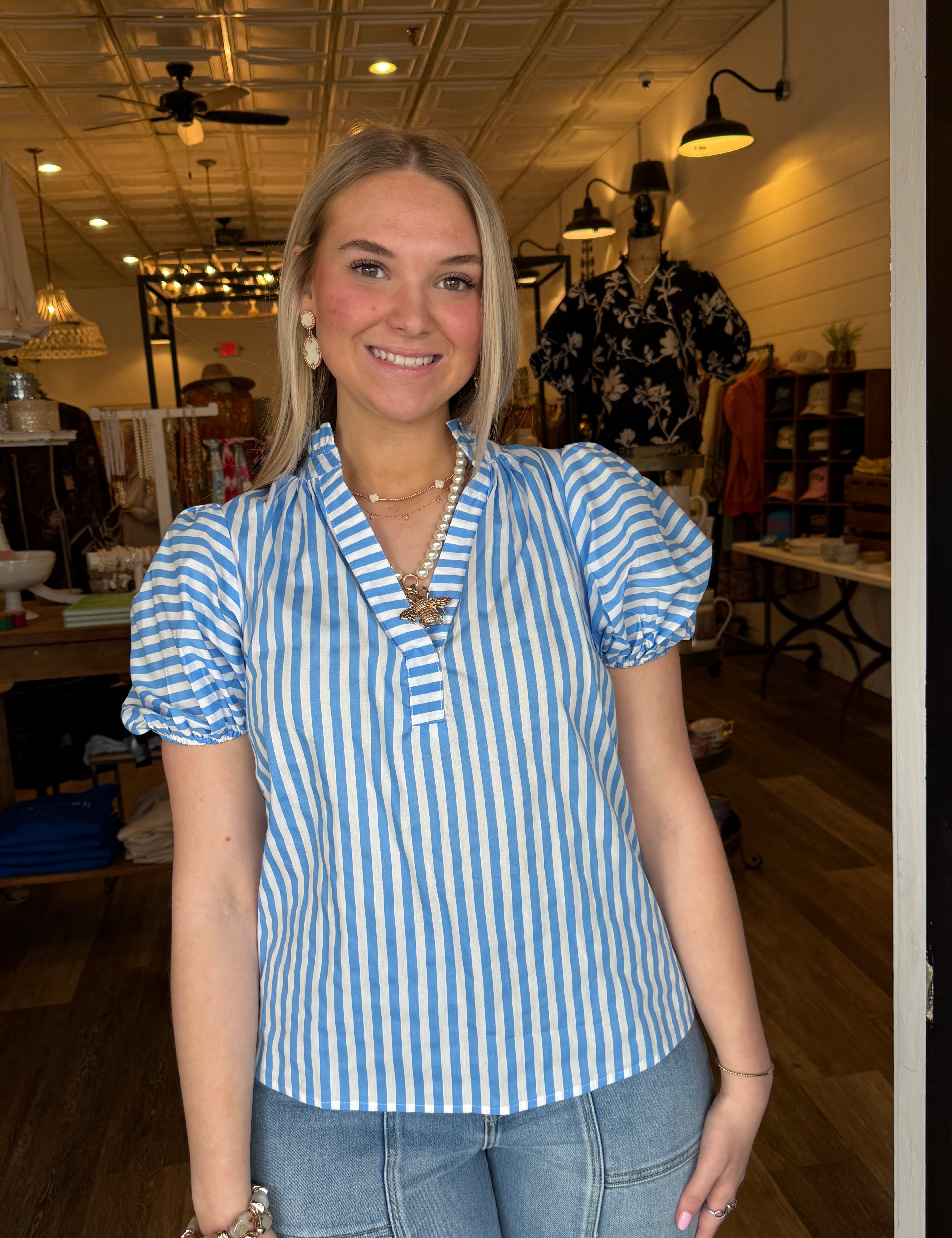 Harper Stripe Puff Sleeve Top