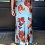 Cami Floral Satin Midi Skirt