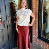Sylvia Shiny Satin Midi Skirt