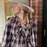 Julia Plaid Bow Tie Smock Top