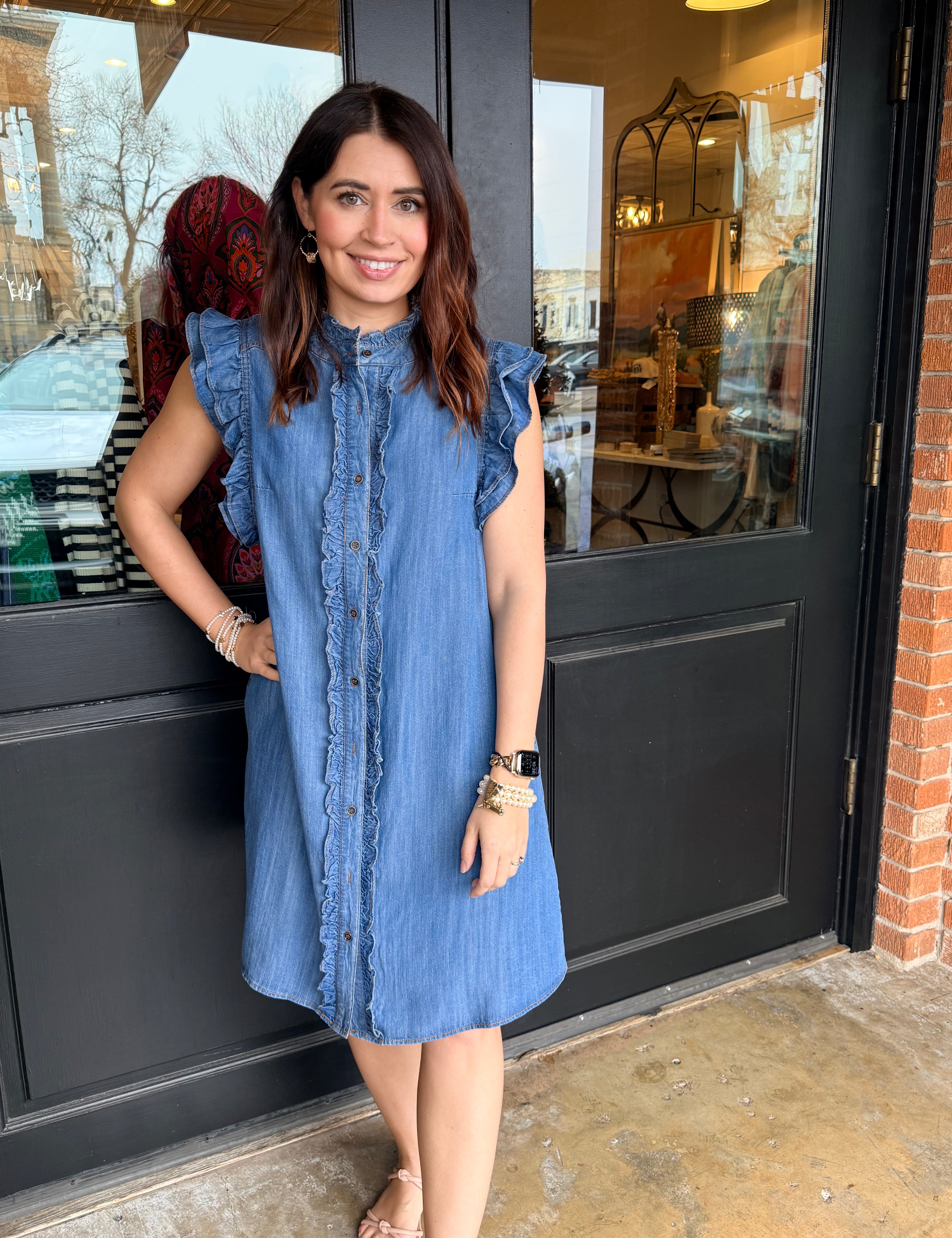 Claire Ruffle Denim Dress
