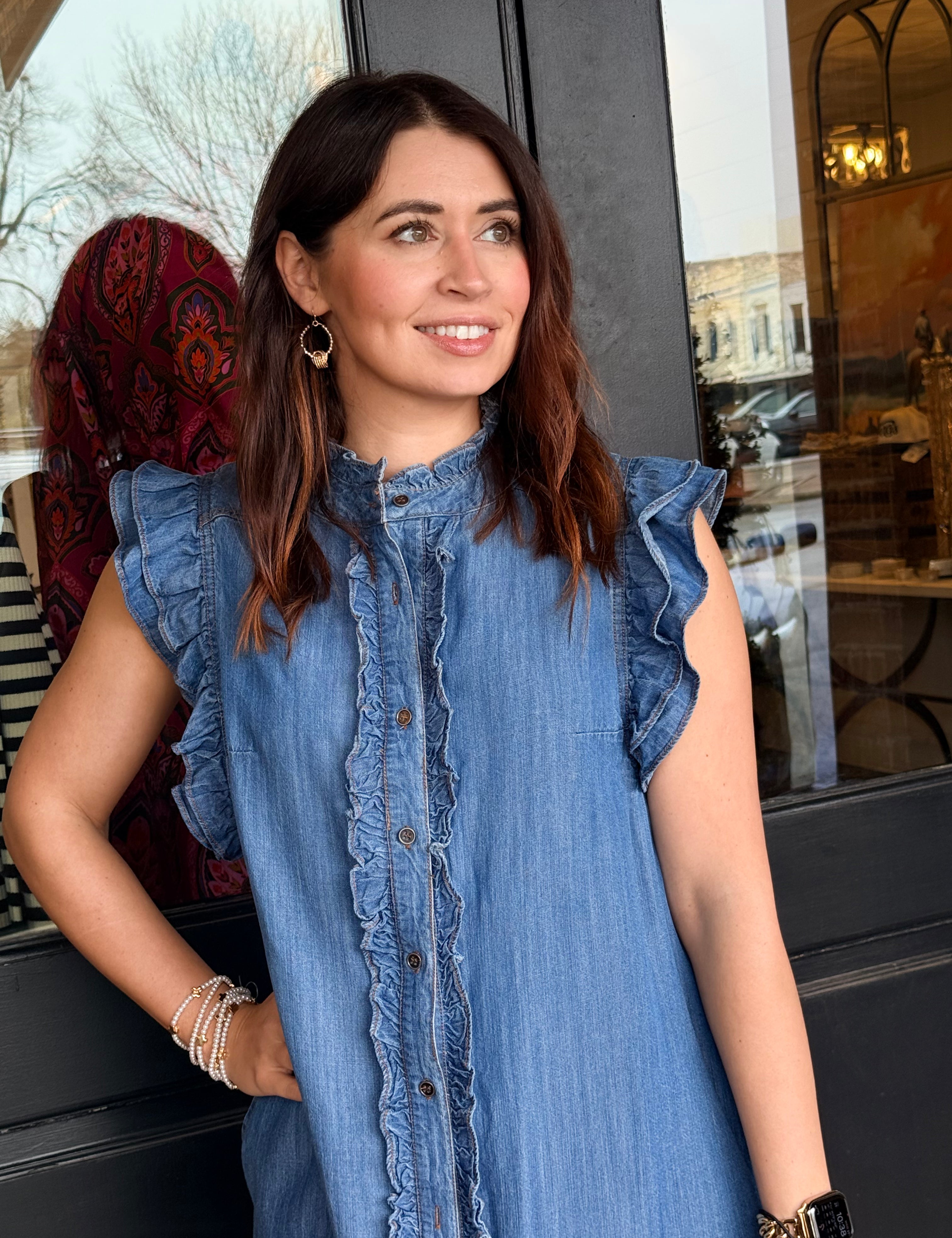 Claire Ruffle Denim Dress