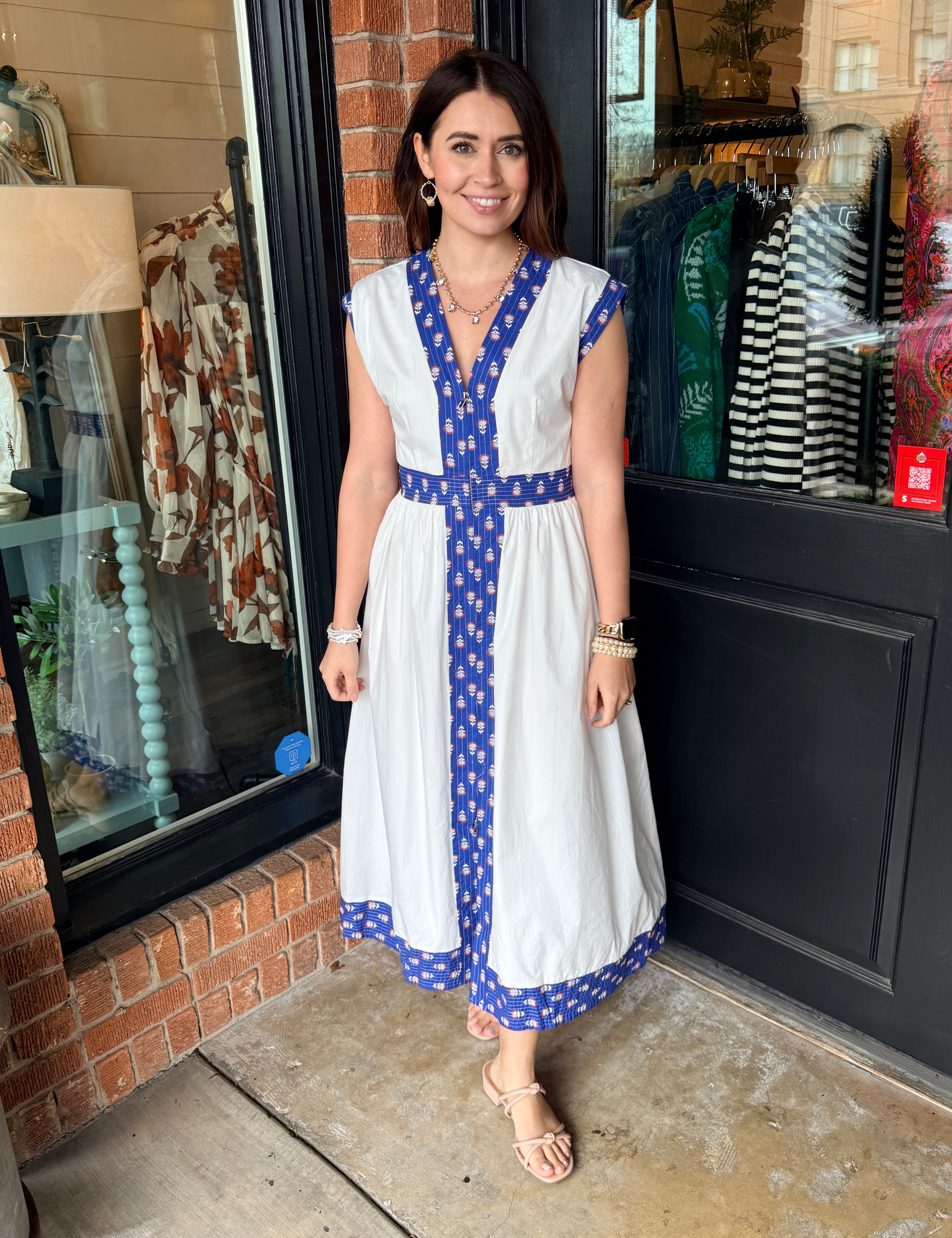 Sophie Printed Trim Midi Dress