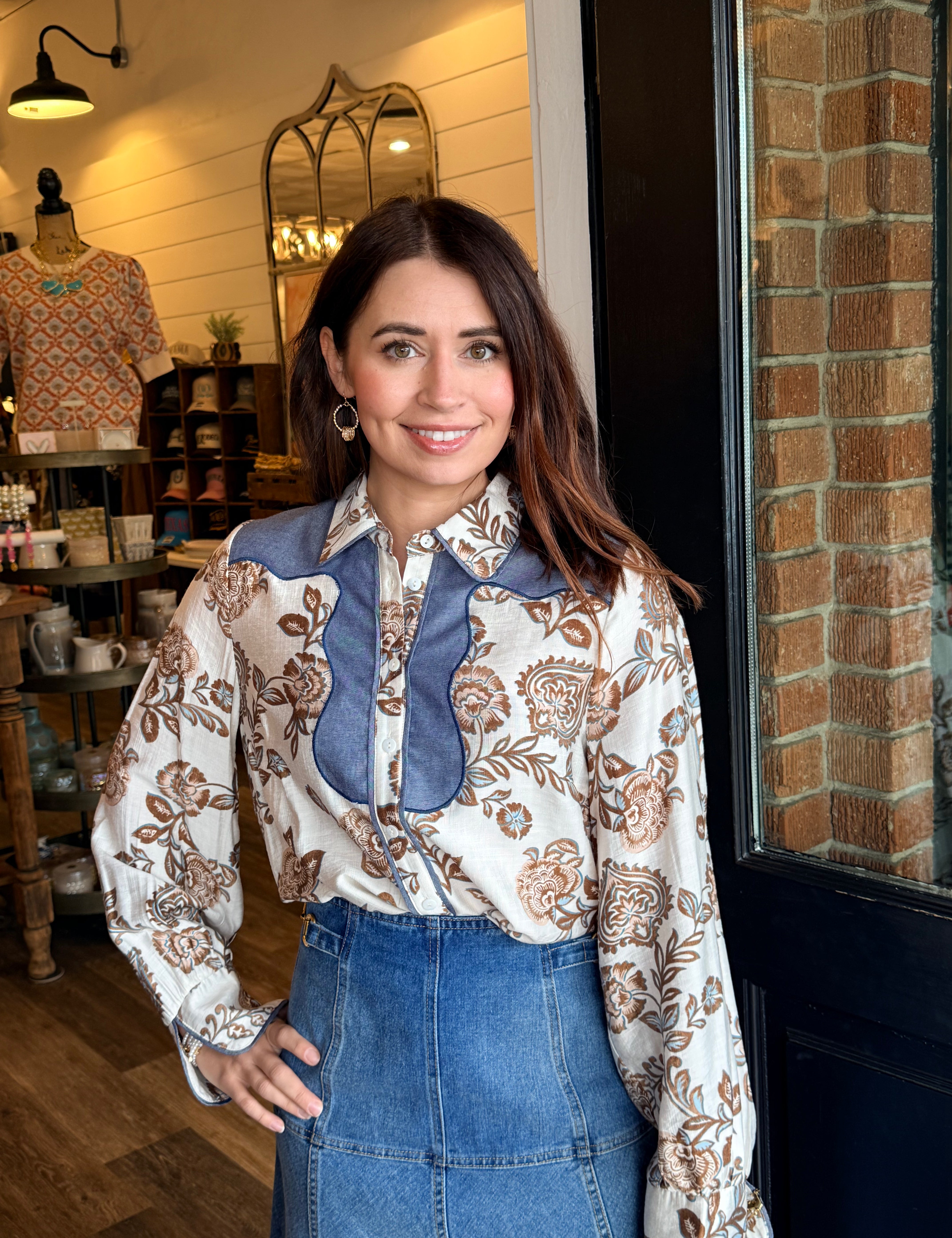 Madison Floral and Denim Top