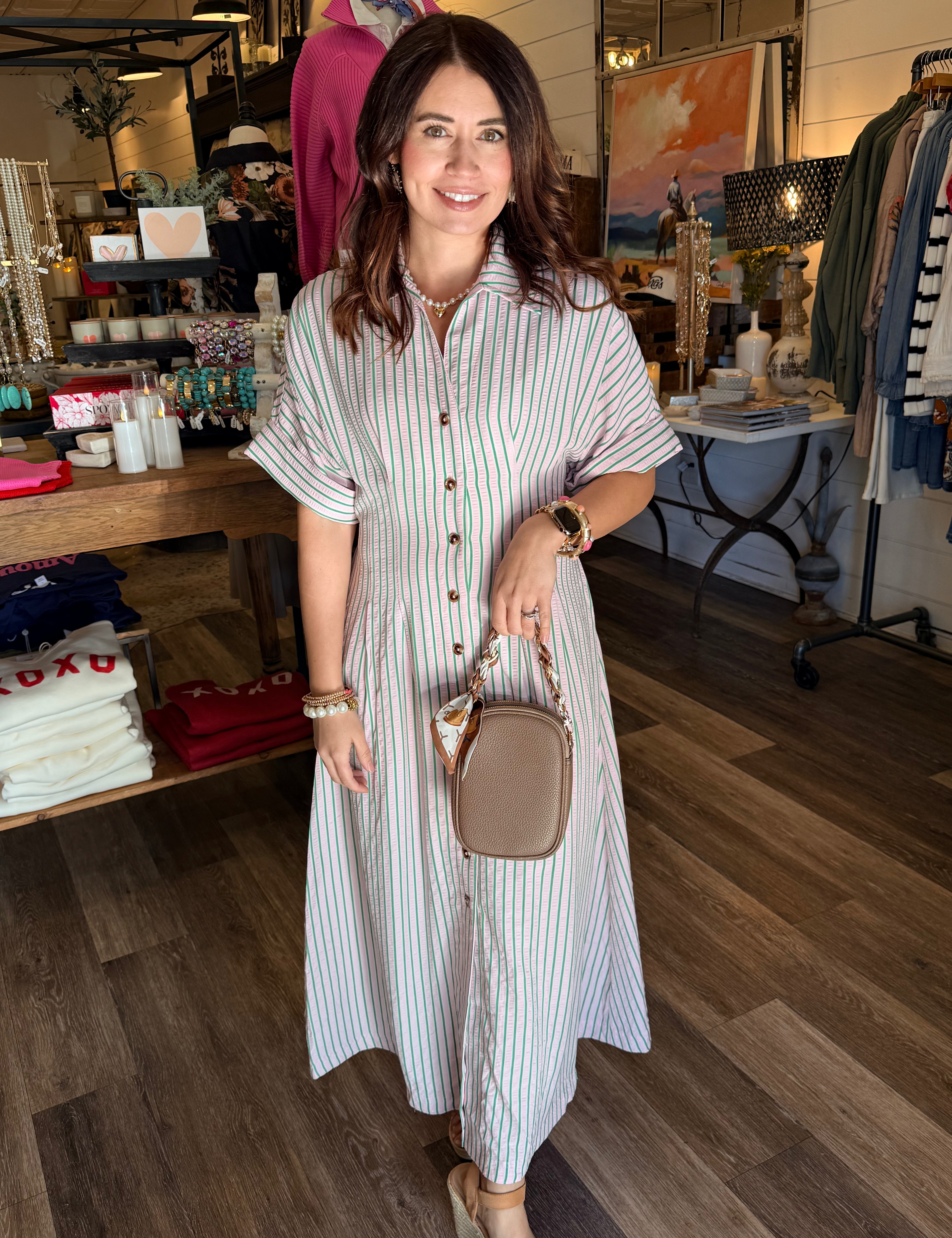 Ellen Striped Button  Maxi Dress