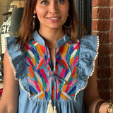 Luna Embroidered Ruffle Top