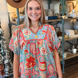 Cassandra Paisely Puff Sleeves