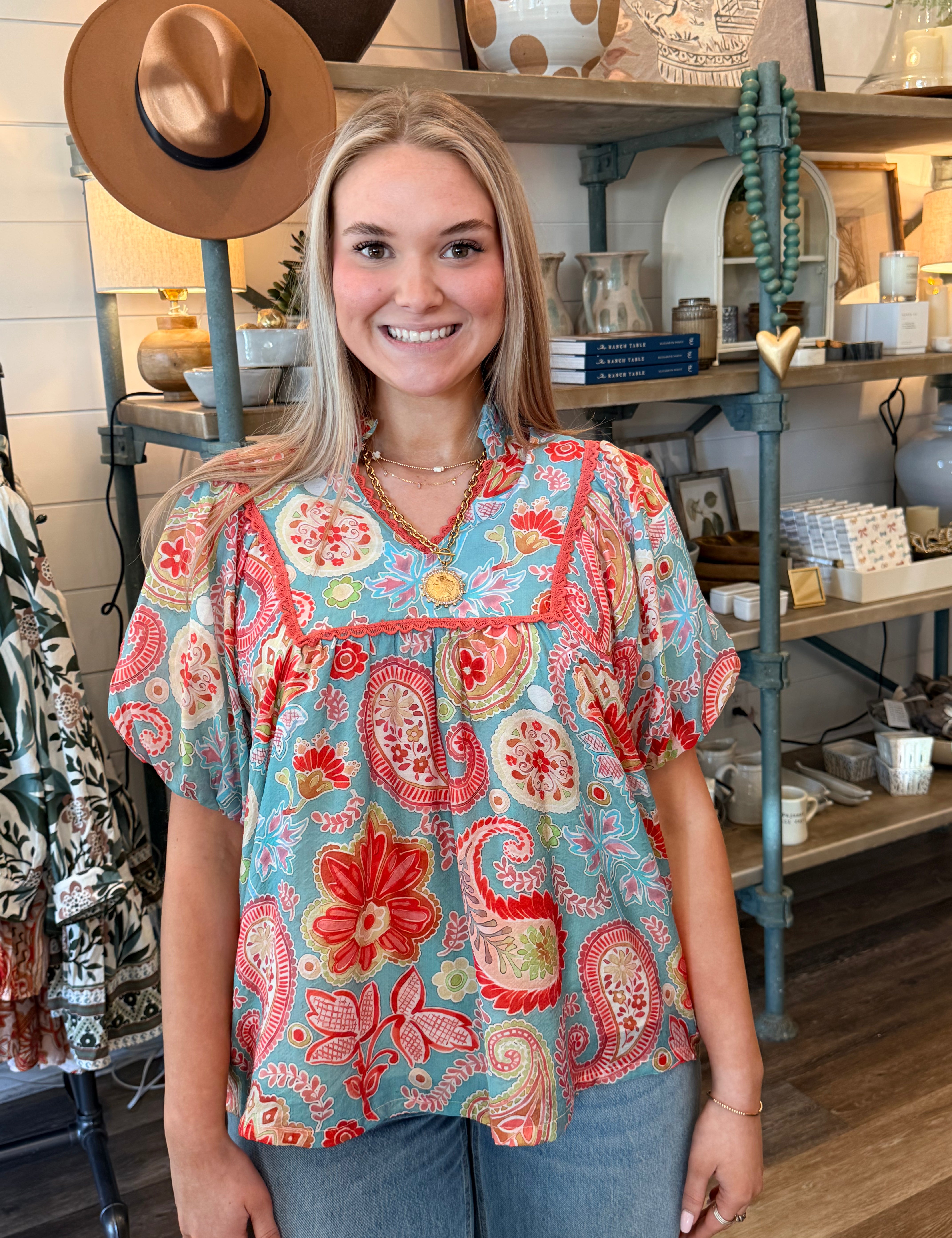 Cassandra Paisely Puff Sleeves