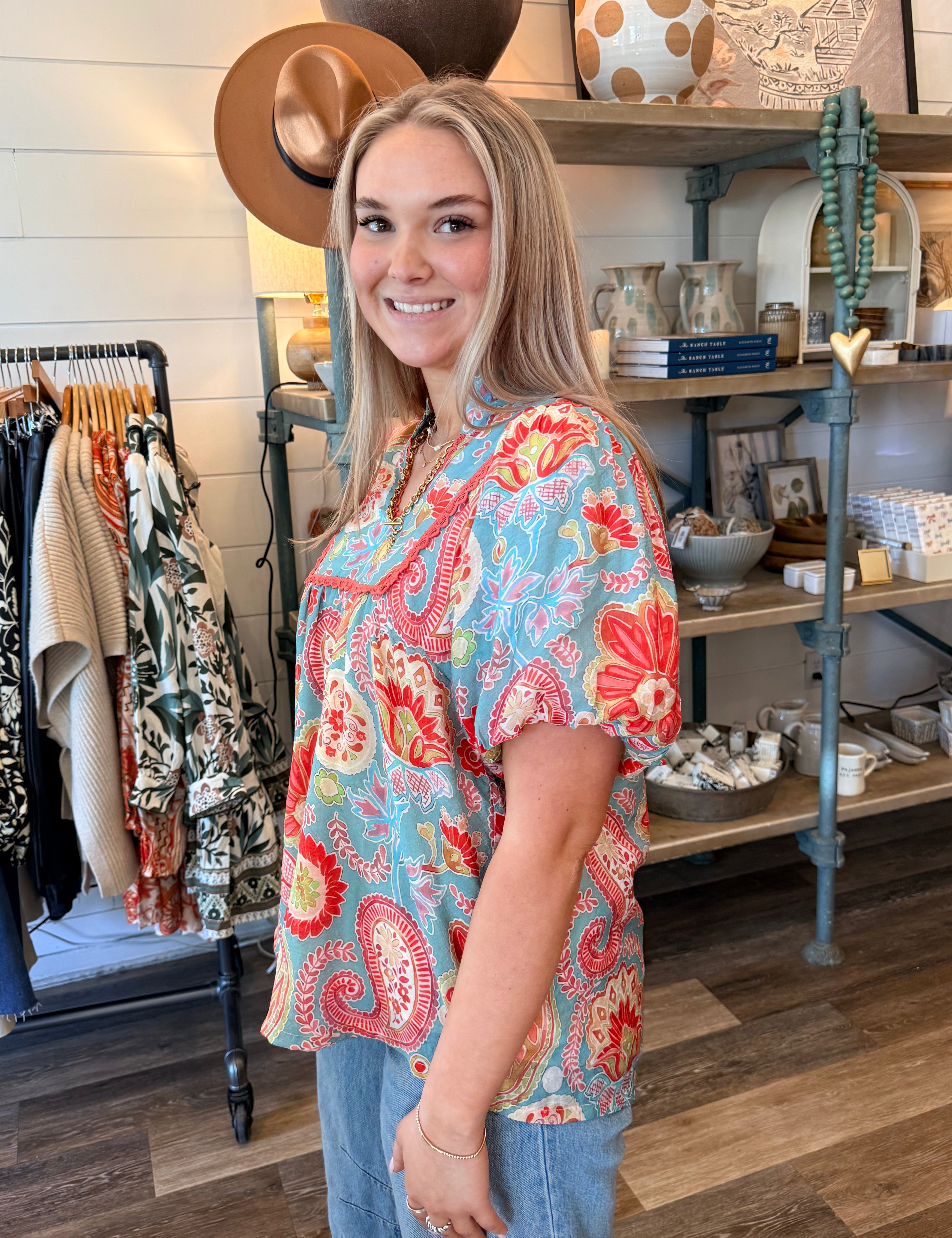 Cassandra Paisely Puff Sleeves