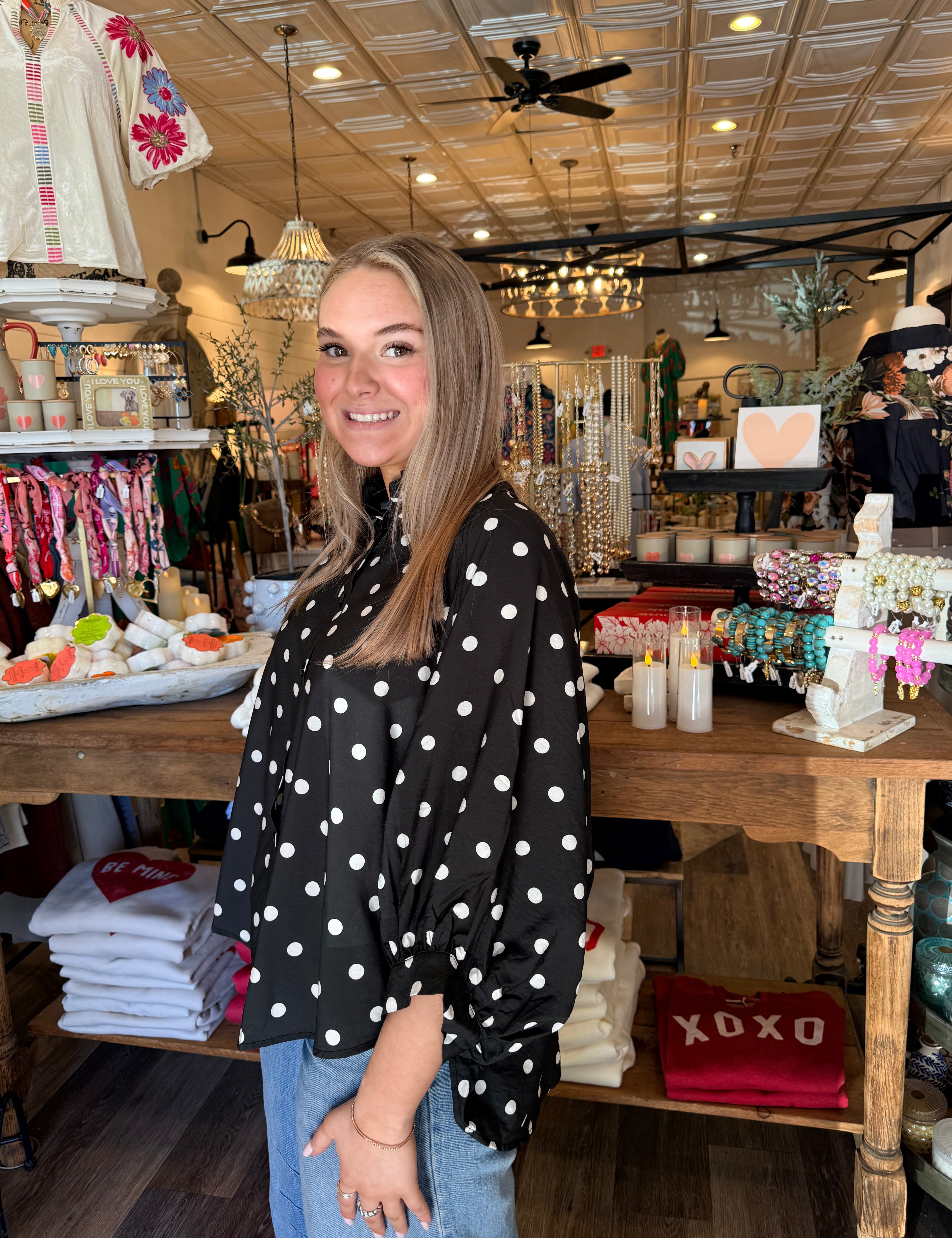 Collette Polka Dot Button Top