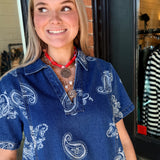 Cassidy Denim Paisley Mini Dress