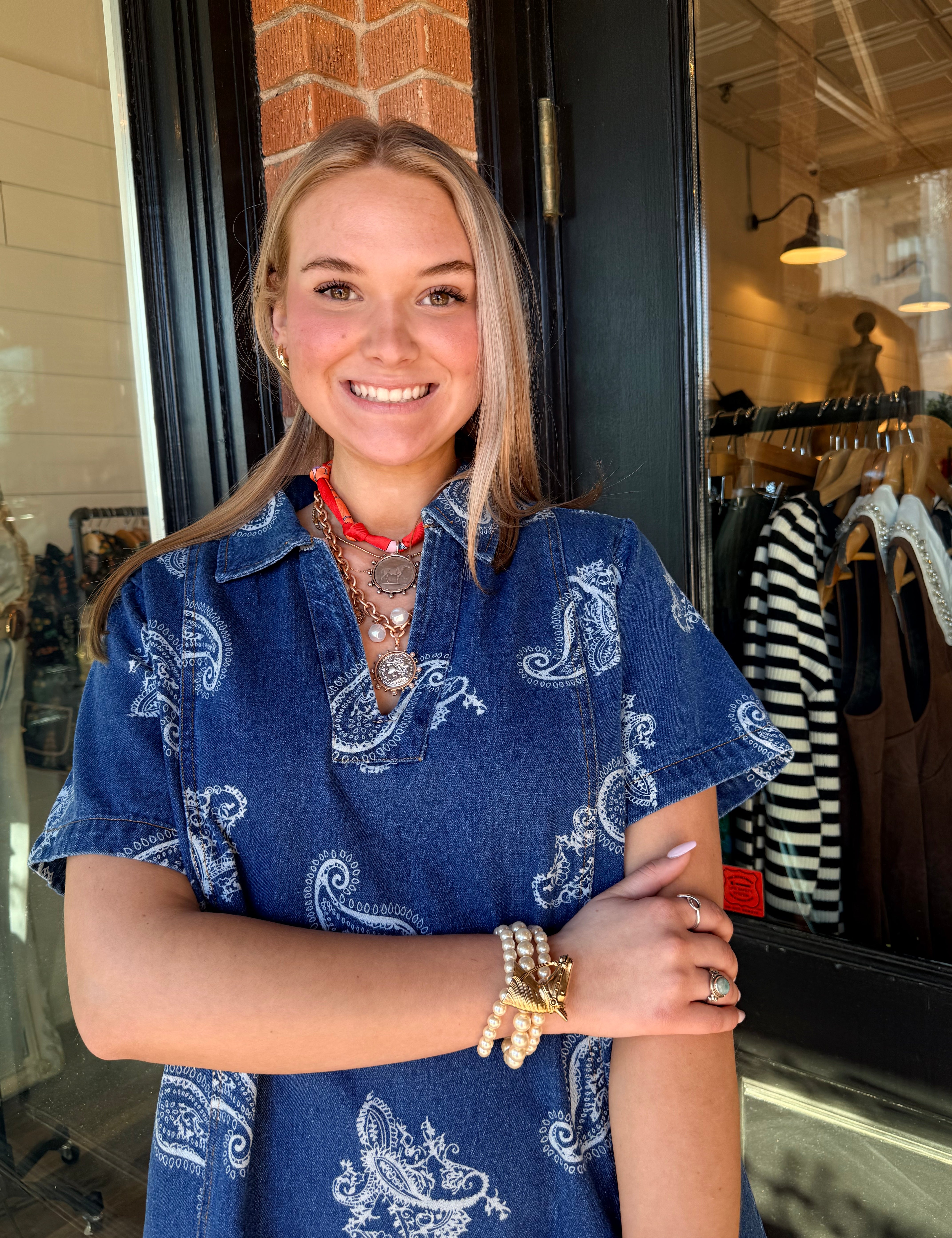 Cassidy Denim Paisley Mini Dress