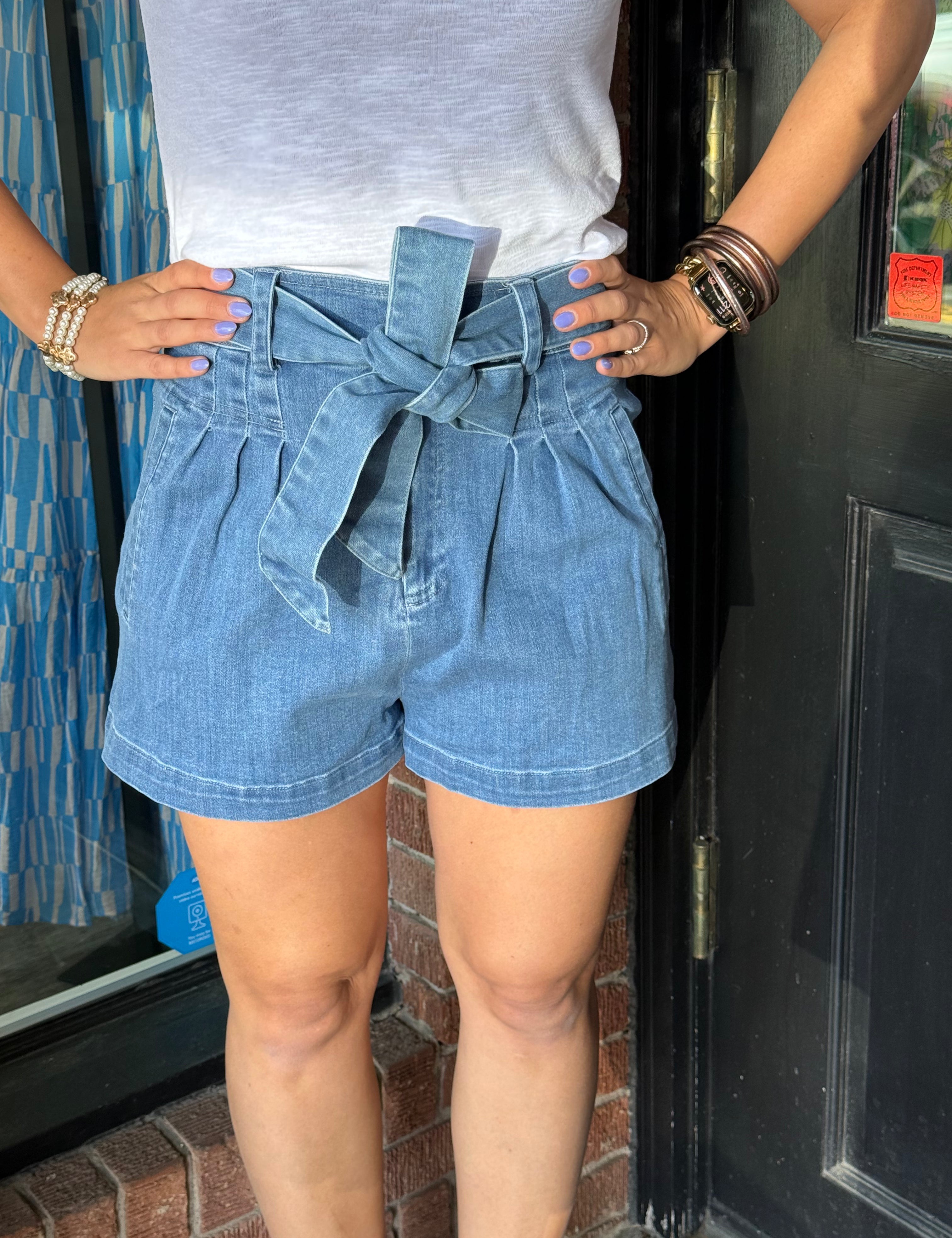 Zoe Denim Pleated Shorts