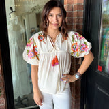 Nora Embroidered Puff Sleeve Top