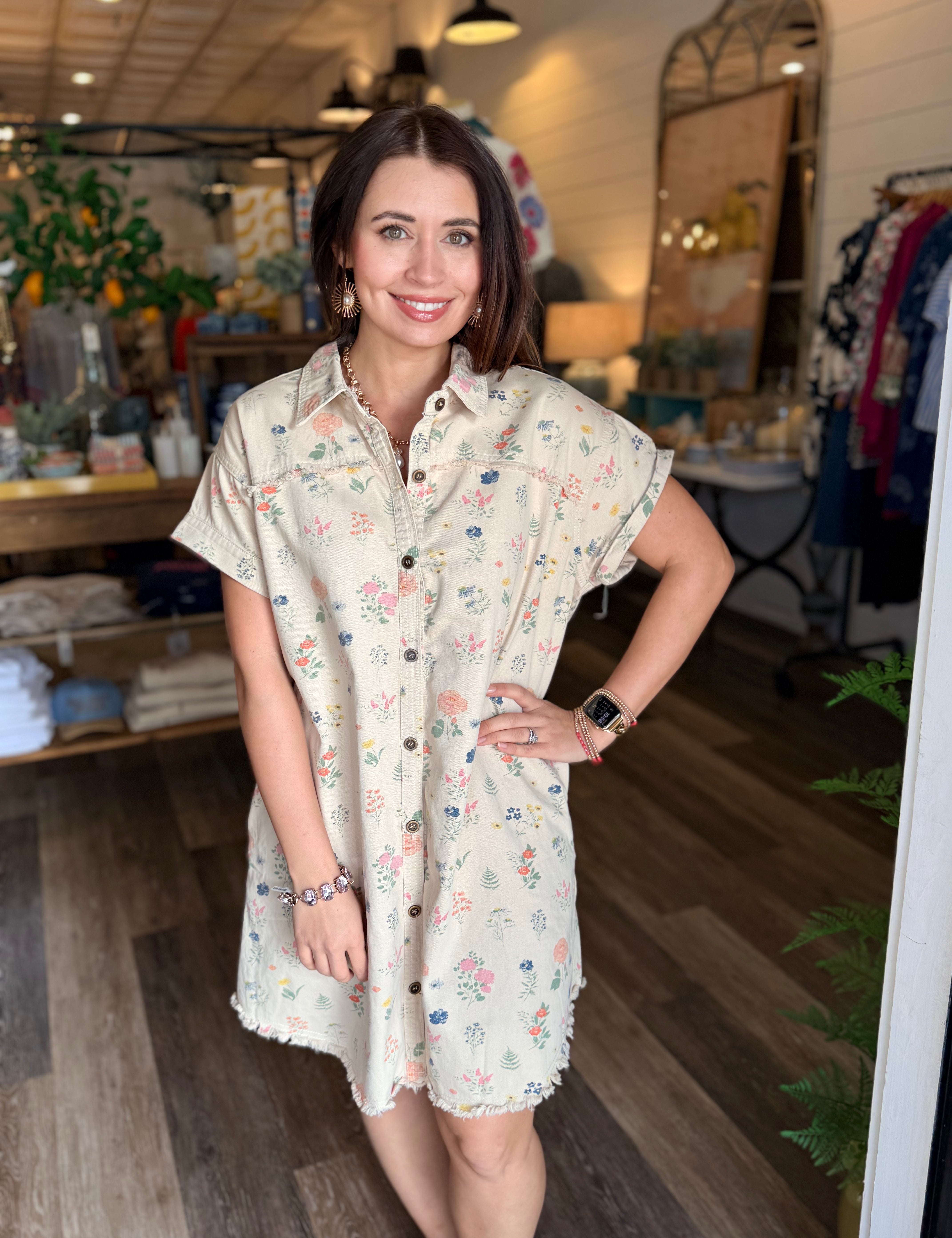 Kate Floral Denim Shirt Dress