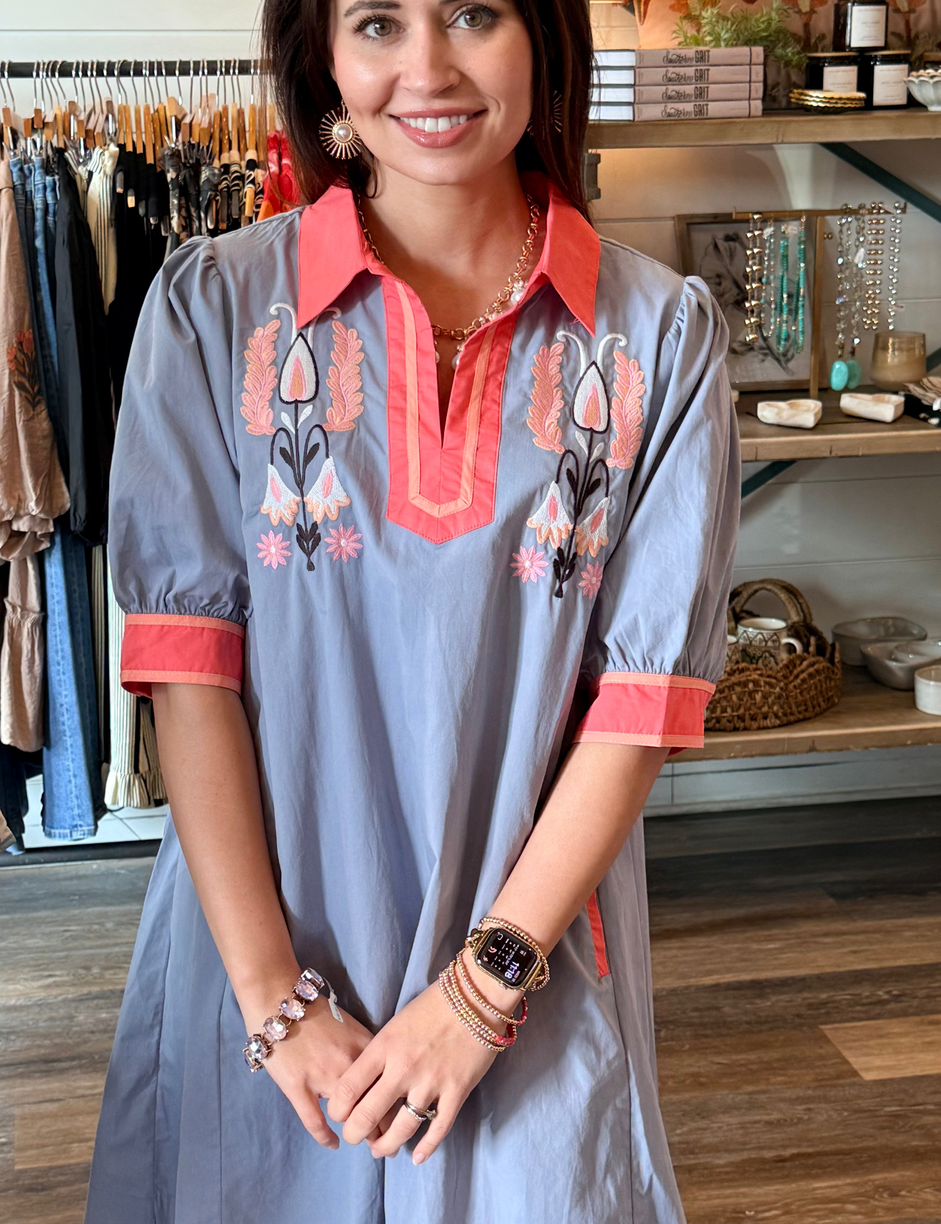 Sylvie Embroidered Trim Dress