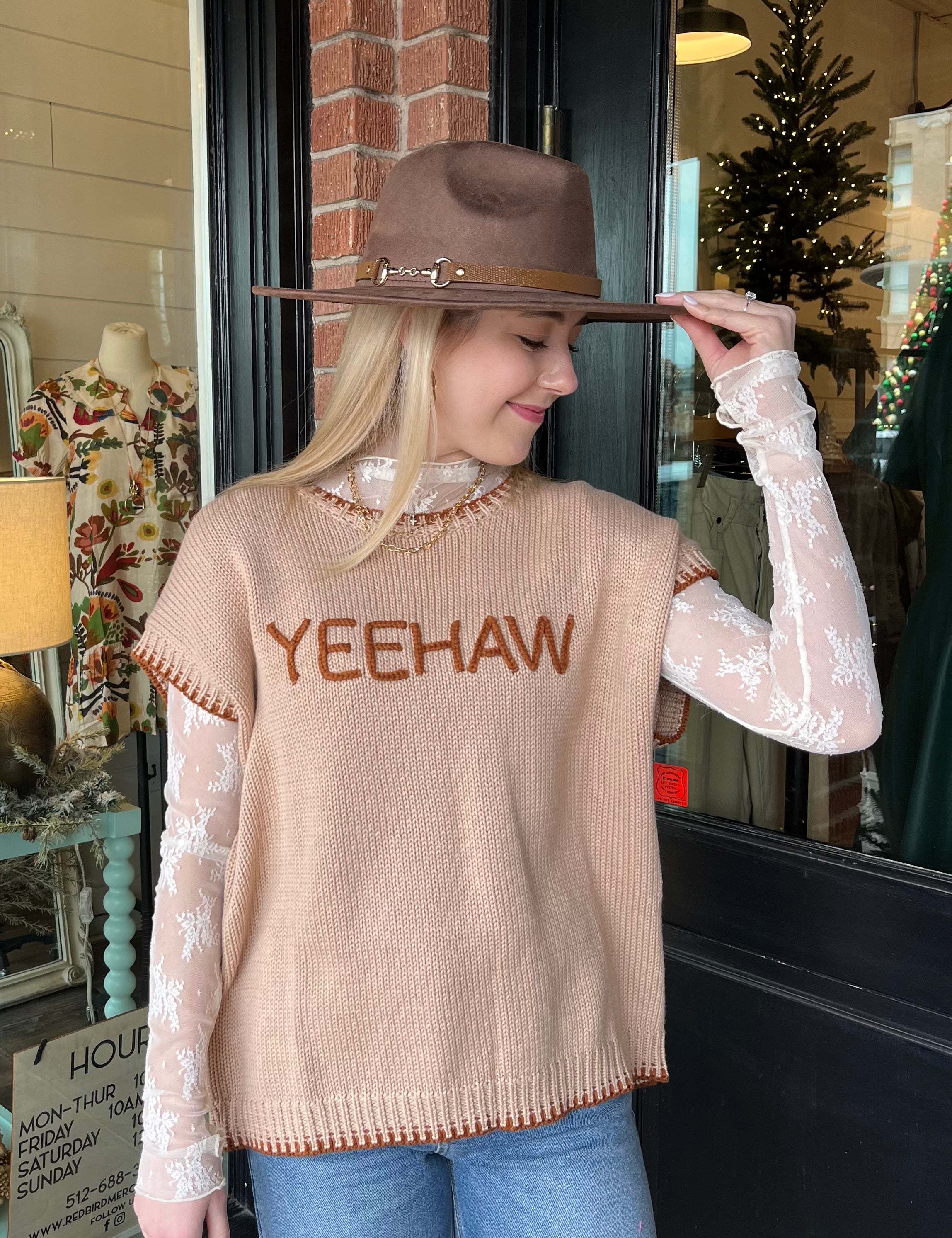 'Yeehaw' Contrast Knit Sweater