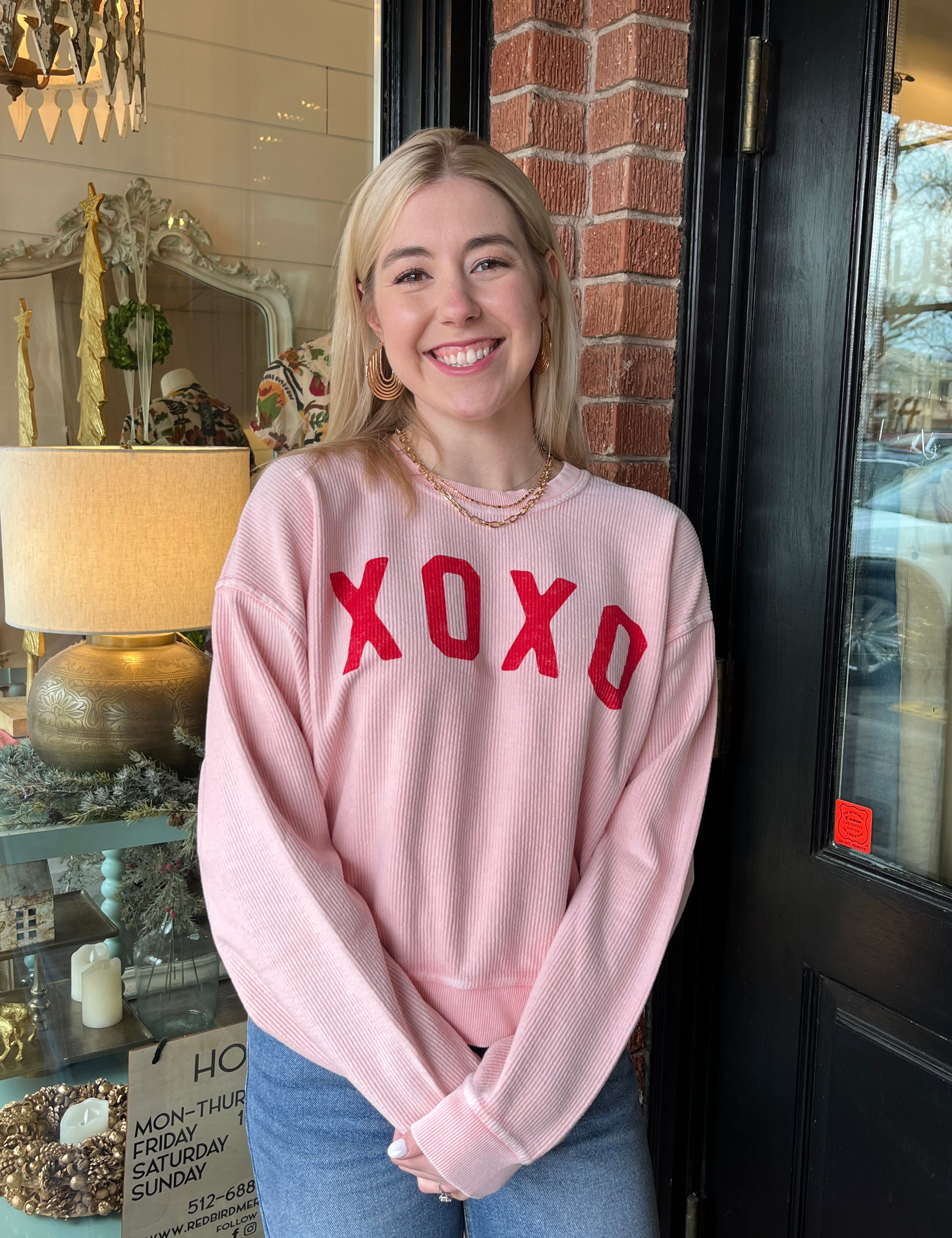 XOXO Cropped Thermal Sweatshirt