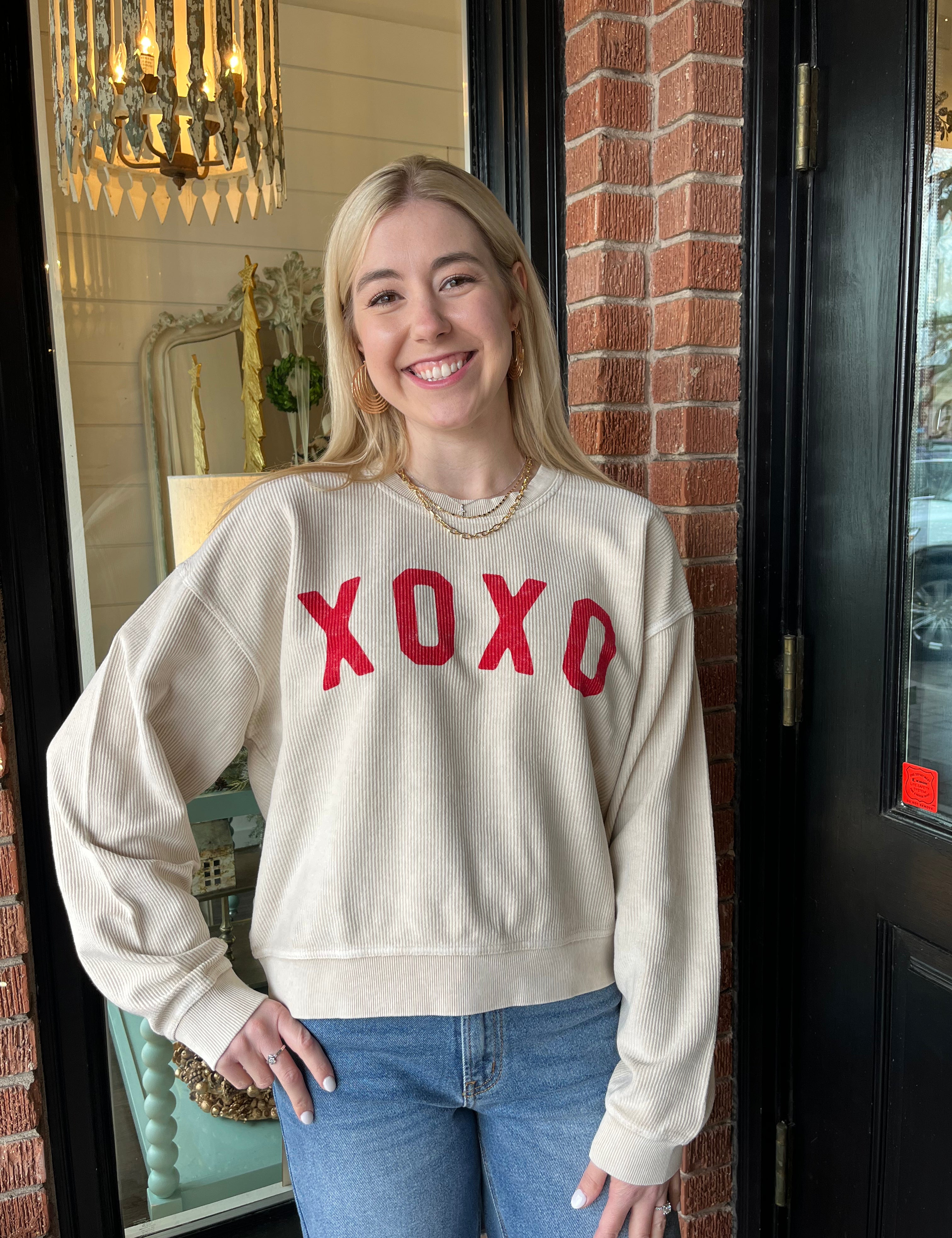 XOXO Cropped Thermal Sweatshirt