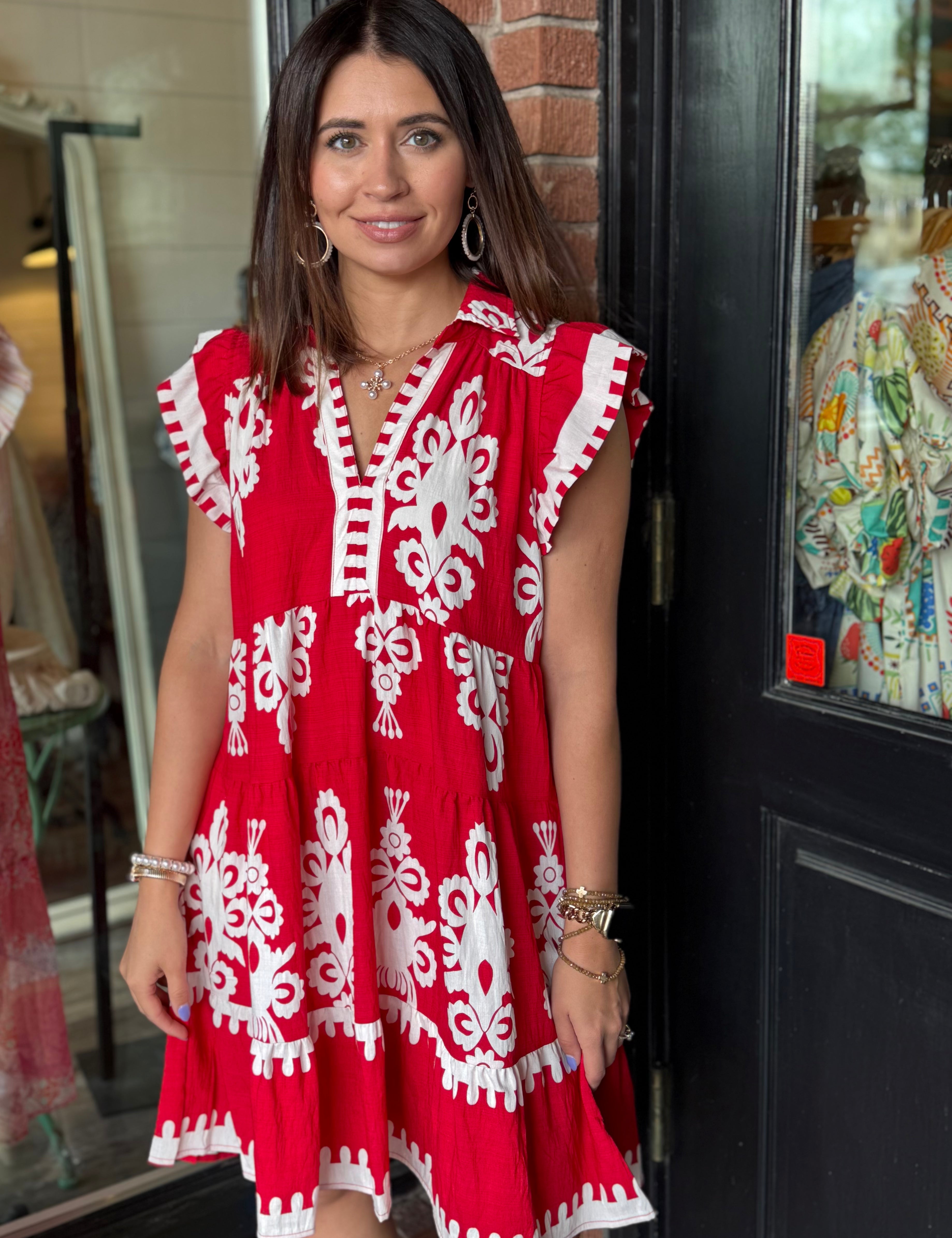 Hannah Abstract Print Ruffle Dress
