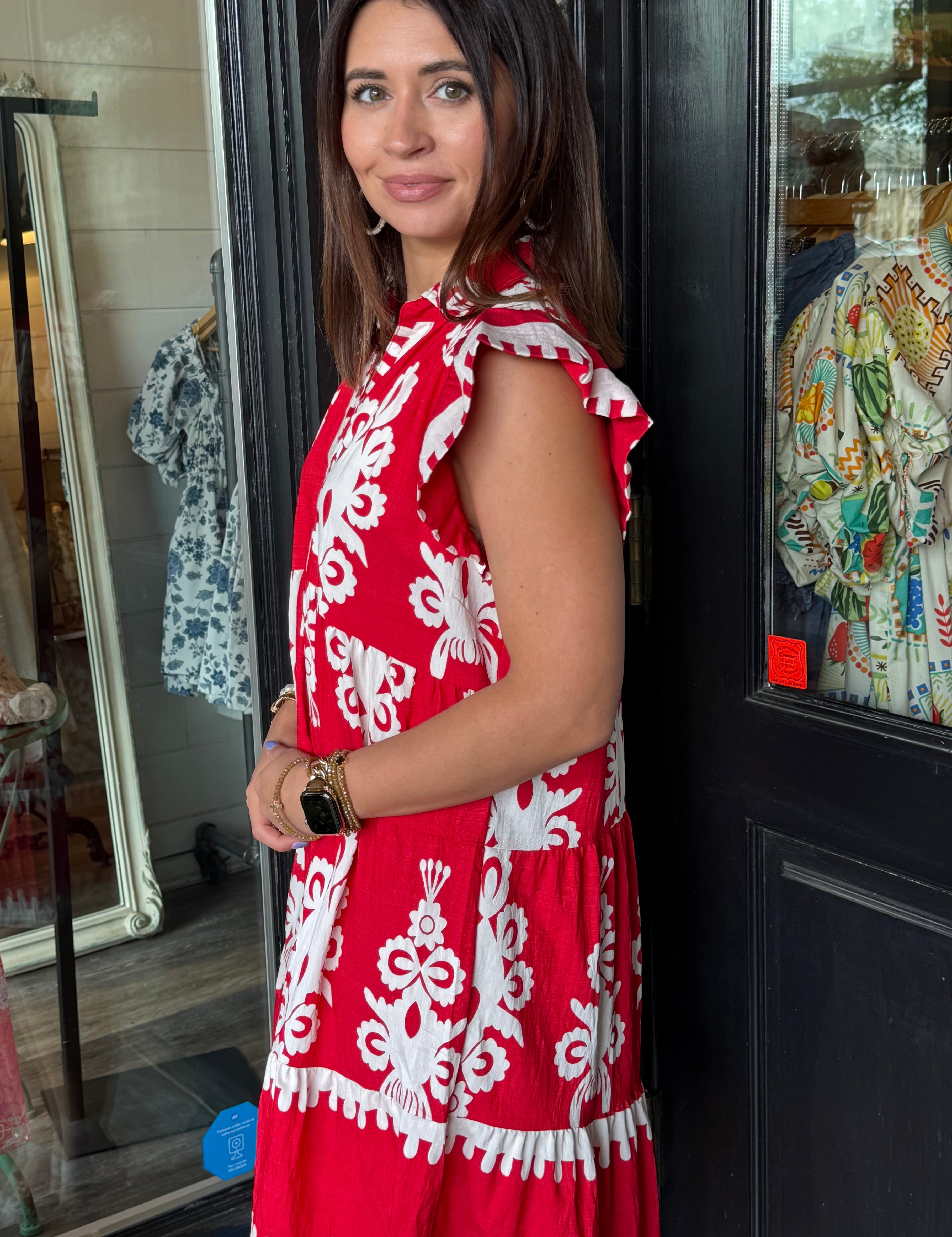 Hannah Abstract Print Ruffle Dress