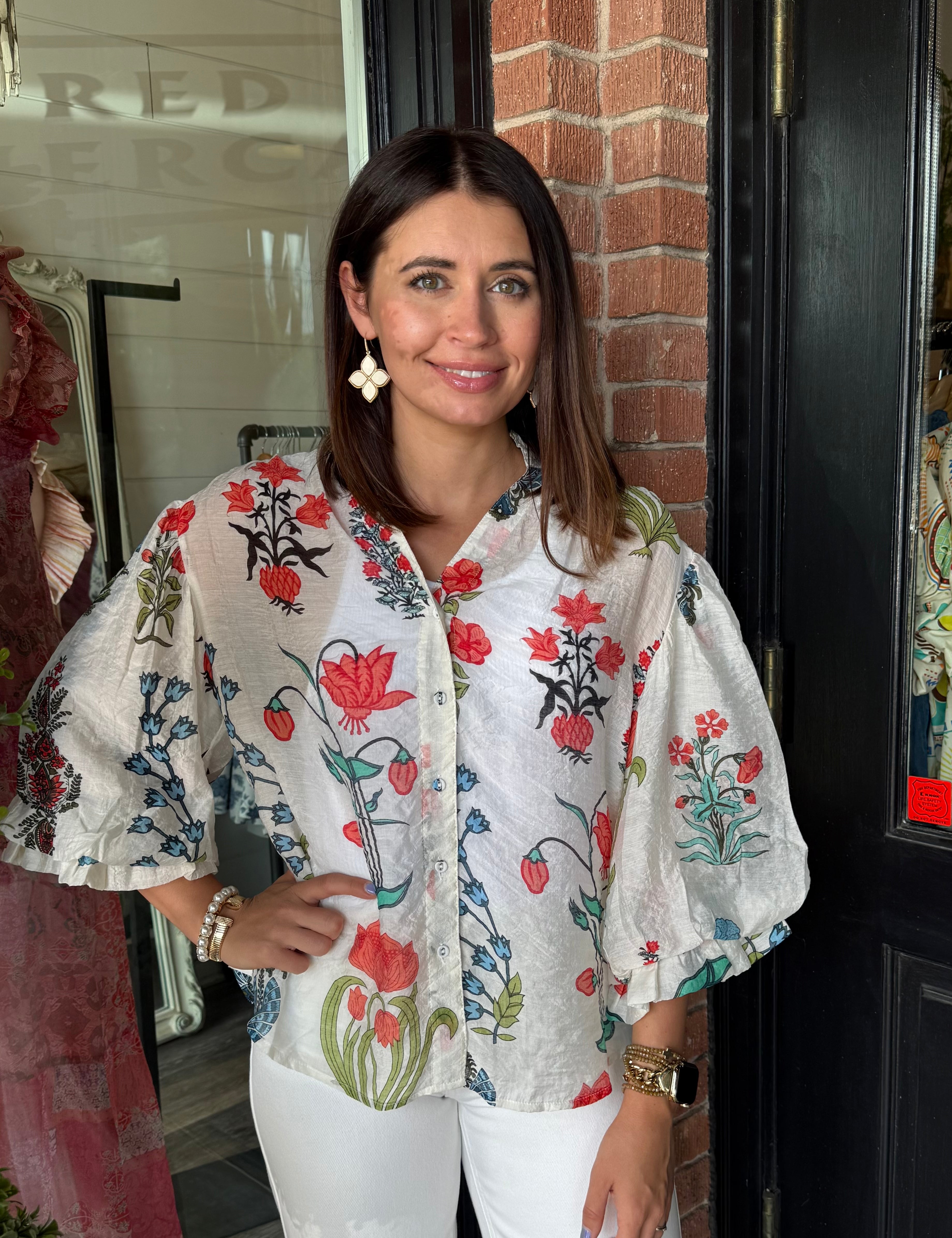 Raelynn Printed Button Down Top
