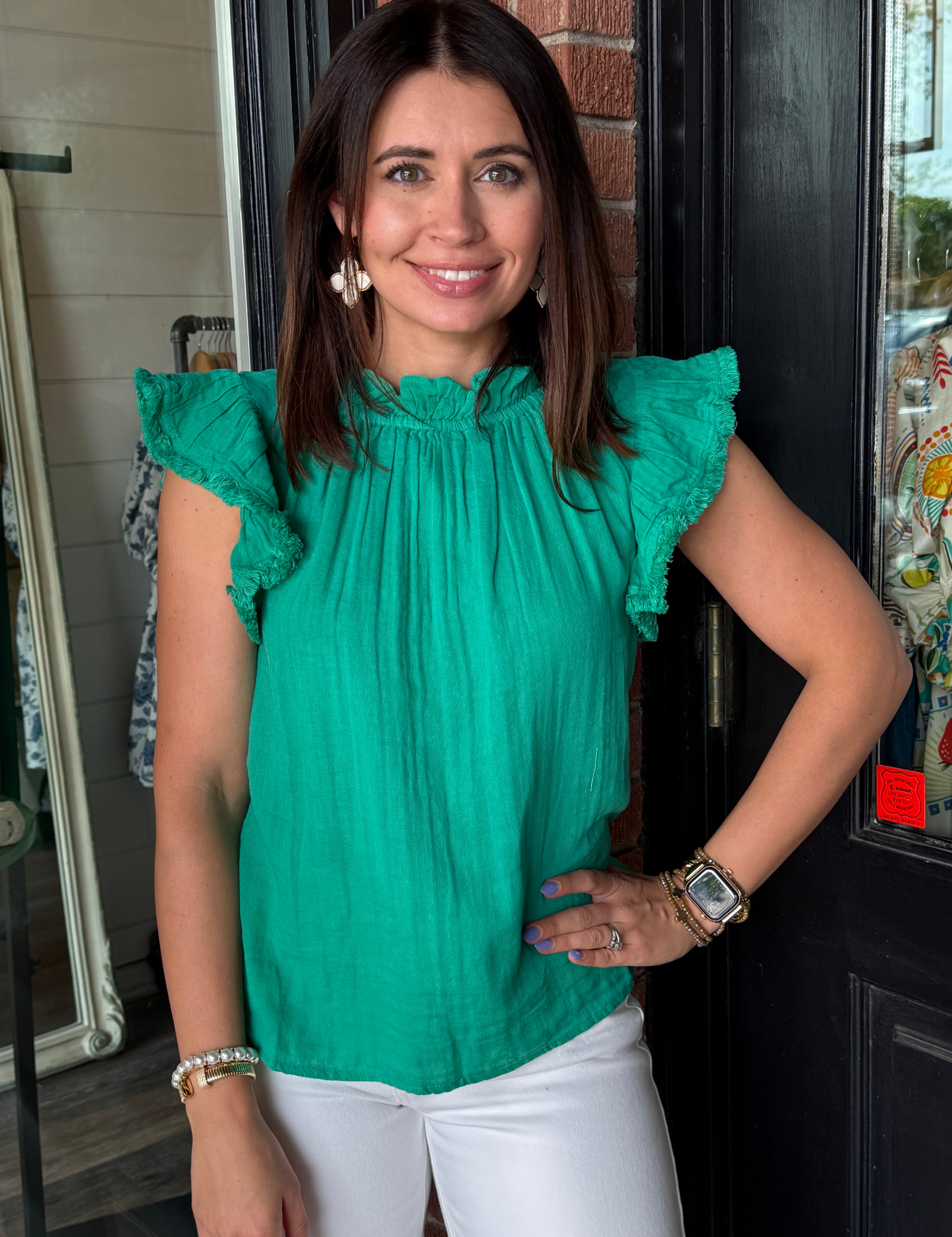 Vivian Fringe Flutter Sleeve Top