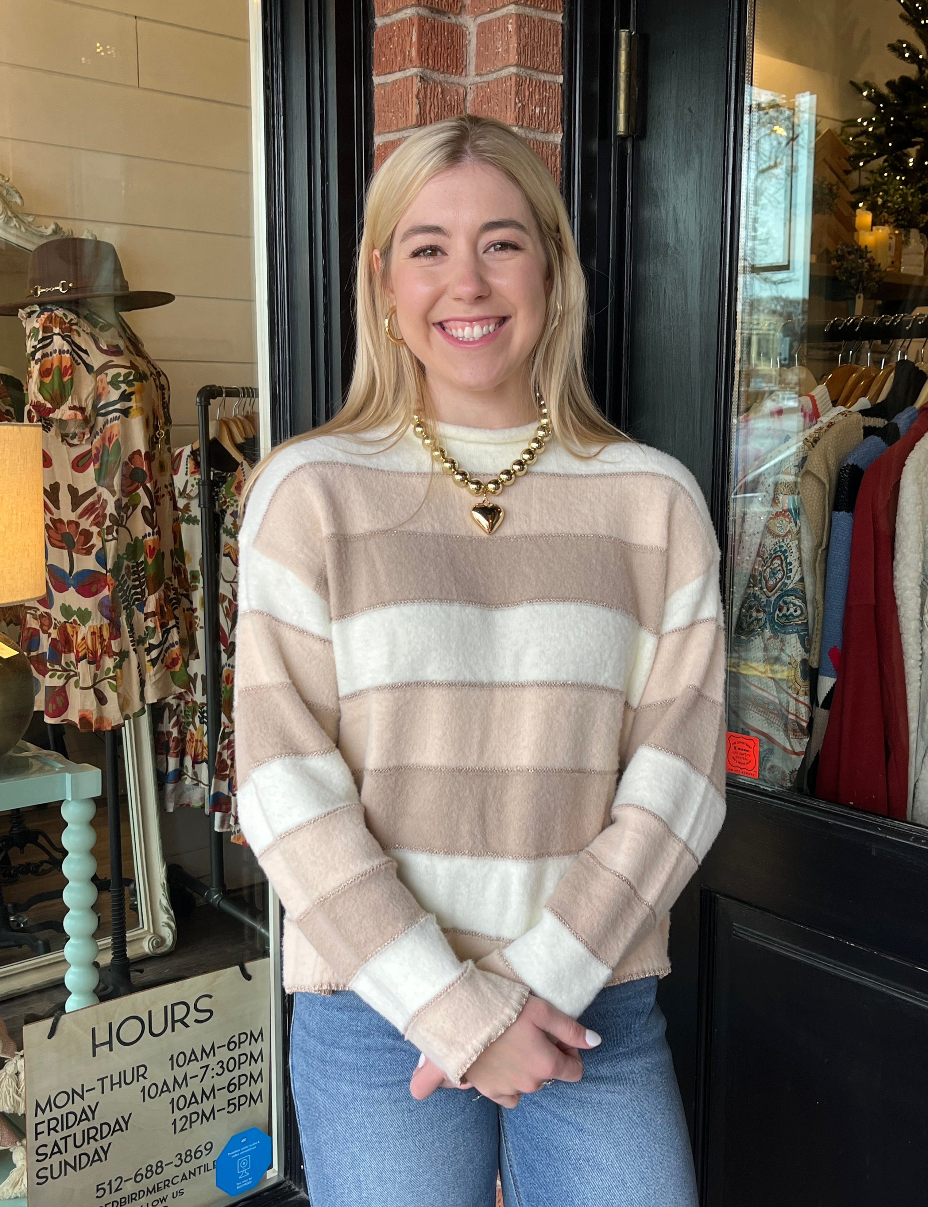 Piper Striped Beige Sweater